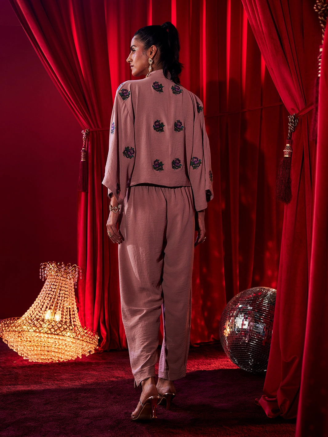 Tulle-Overlay Romantic-Detail Diadem Floral Cross Stich Co-ord Set