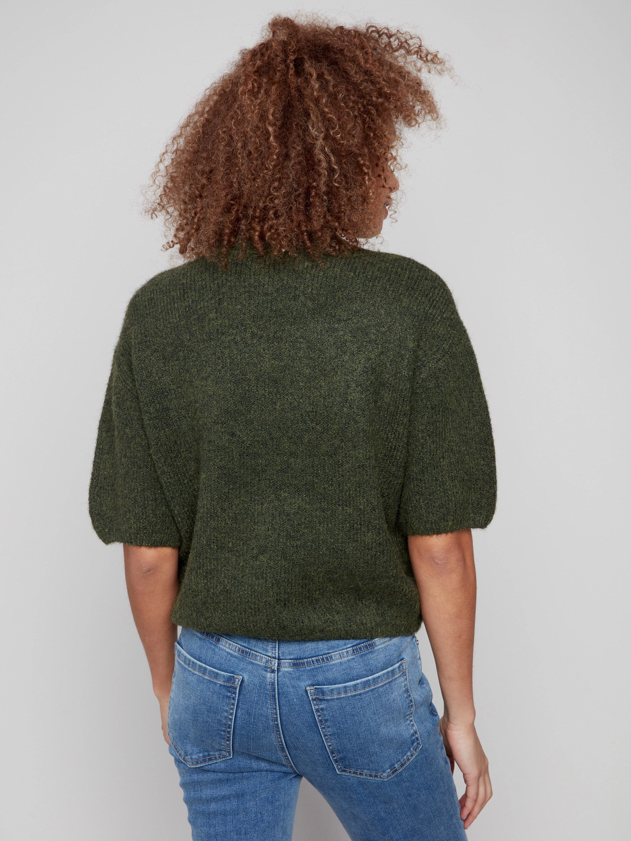 Balloon Elbow Sleeve Knit Sweater - Spruce Weekend Comfort Wear