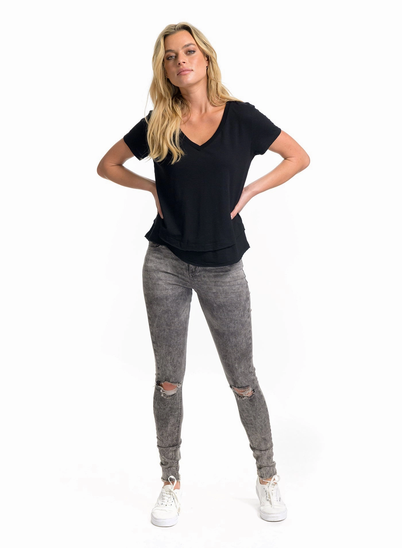 AVA V-NECK MOCK LAYER TEE DoubleStitchReinforcement