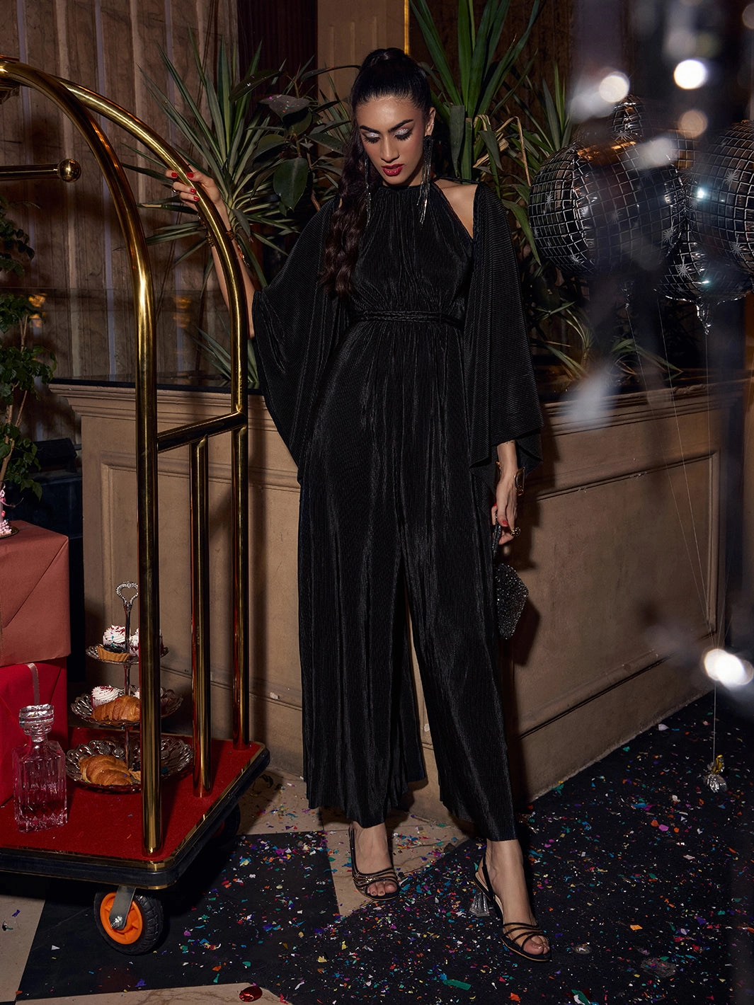 All Look Flattering Waist Fit Seeah Pleated Jumpsuit with Braids