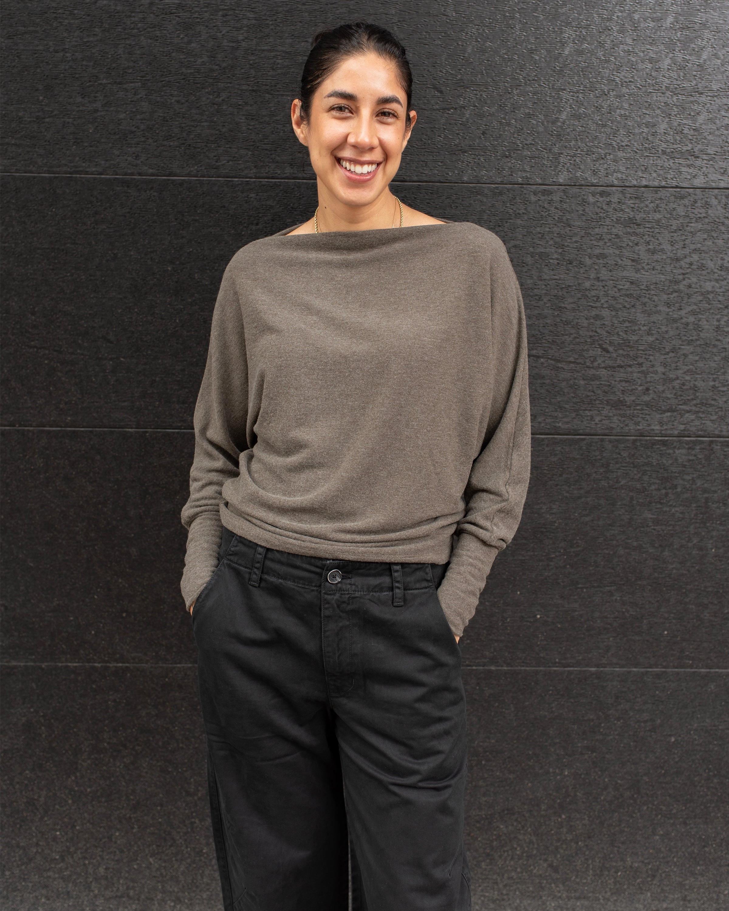 DoubleLayeredEdging SELMY KASHMIR BOATNK KNIT TOP