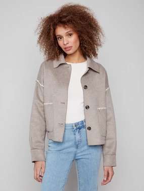 MultiPocketStyle Short Double-Faced Wool Jacket - Heather Oatmeal