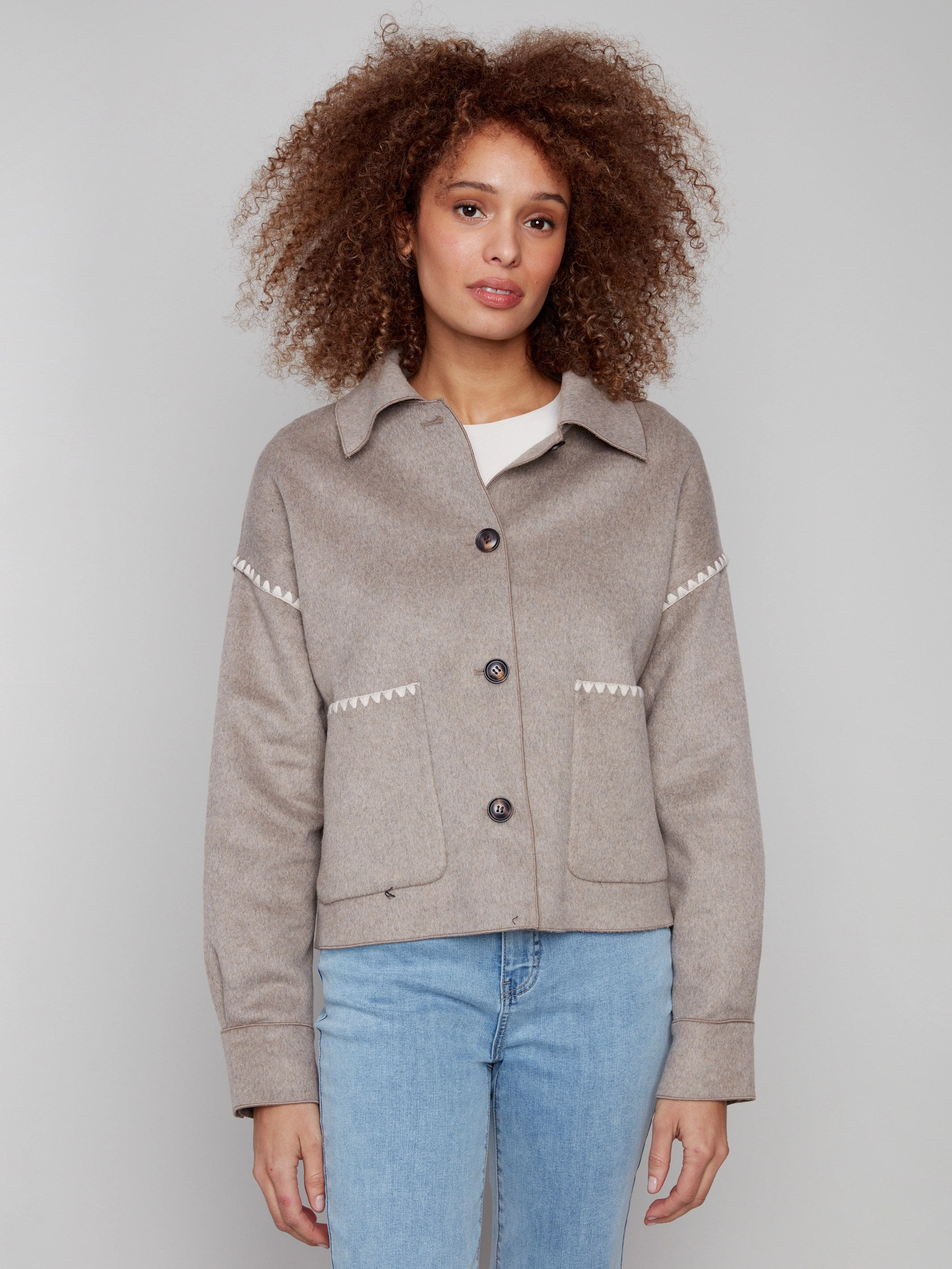 Short Double-Faced Wool Jacket - Heather Oatmeal Weatherproof Technology Fashion Forward Layer