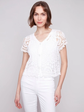 Short Sleeve Crochet Bolero Cardigan - White Sustainable Material Travel Essential