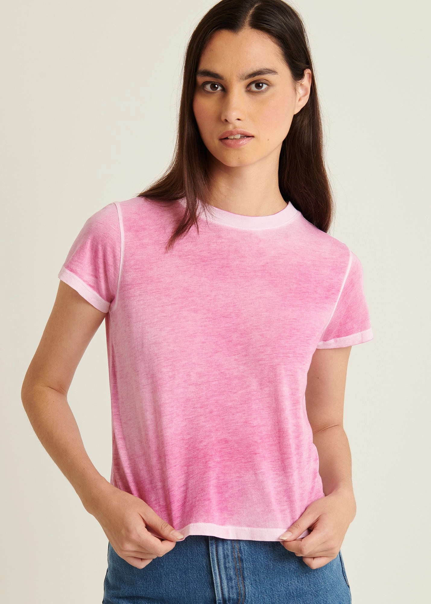 Sharp Look Sheer Fit SHORT SLEEVE PIMA CLASSIC REVERSE SPRAY CREW TEE