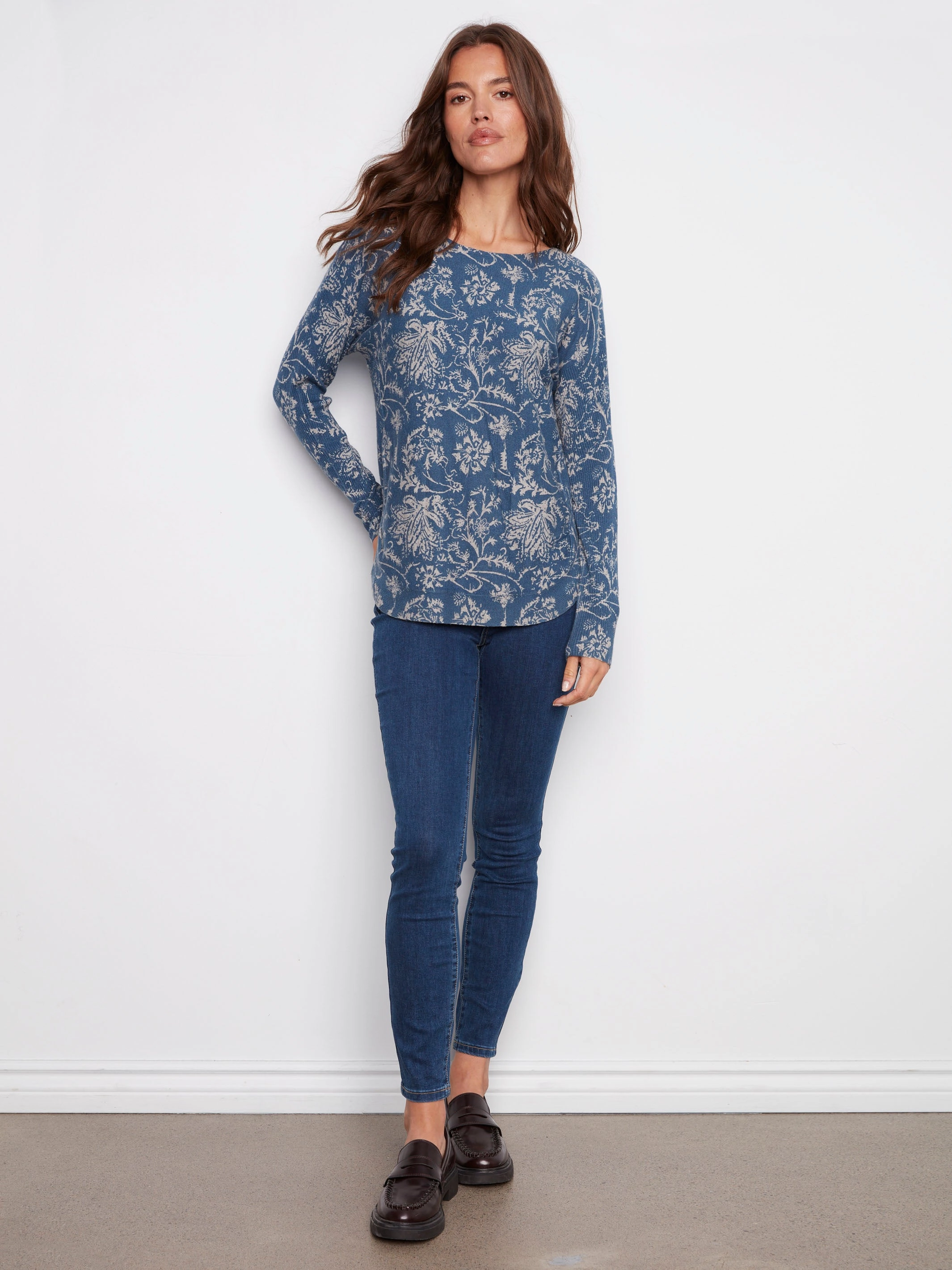 Tall Reader Printed Rounded Hem Sweater - Calico Blue