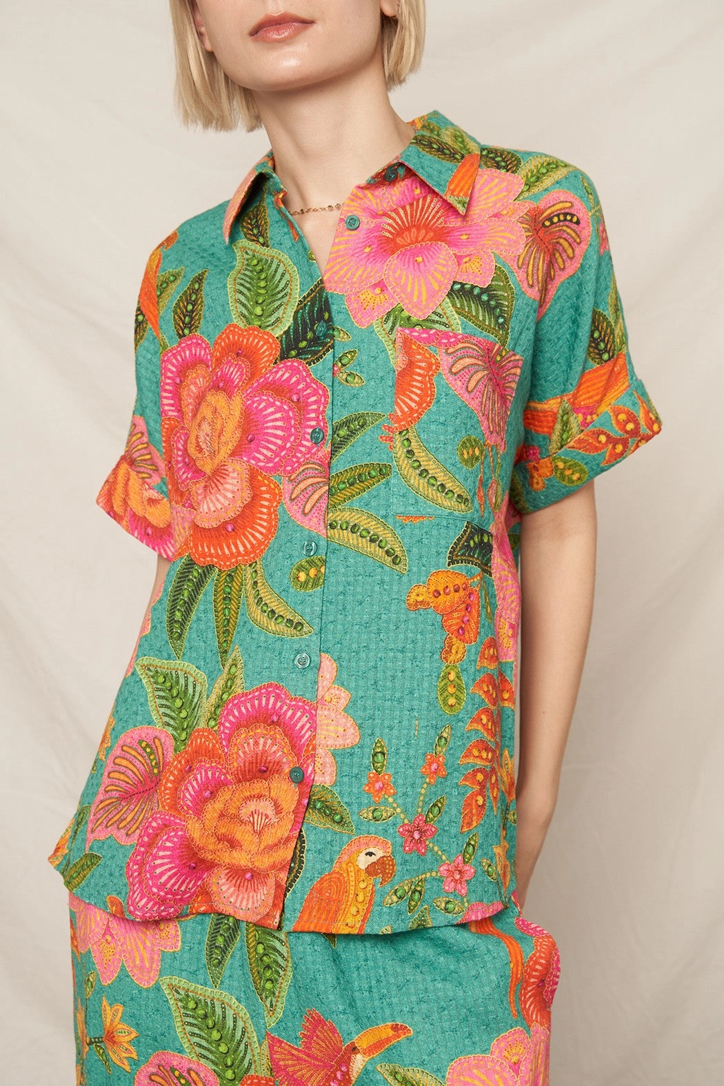 BIRDS & BLOOMS SHORT SLEEVE SHIRT Antibacterial lining Office Mood