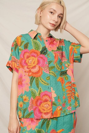 BIRDS & BLOOMS SHORT SLEEVE SHIRT 4Way Stretch