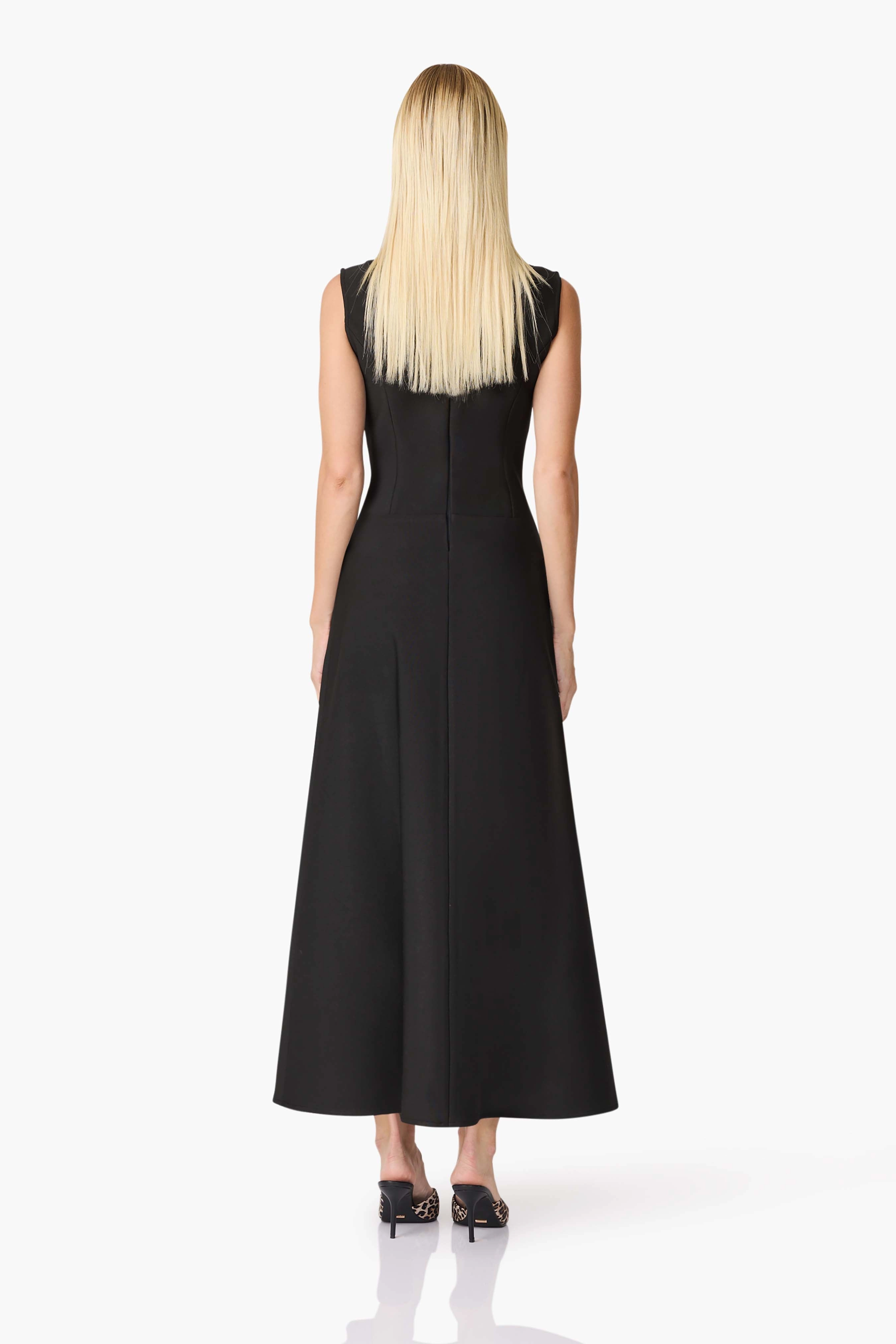 Light Motion Subtle-Print CURAAE Nora Sleeveless Midi Dress in Black