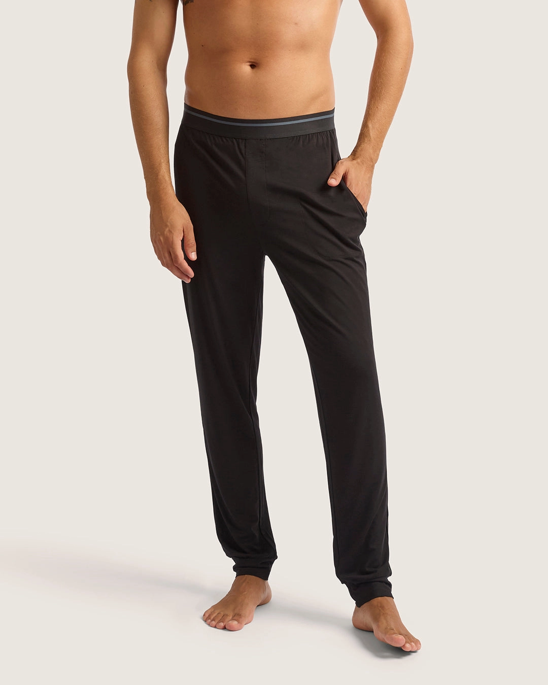 StretchPaneling Men's Cuffed Sleep Pants - Black Soft Form