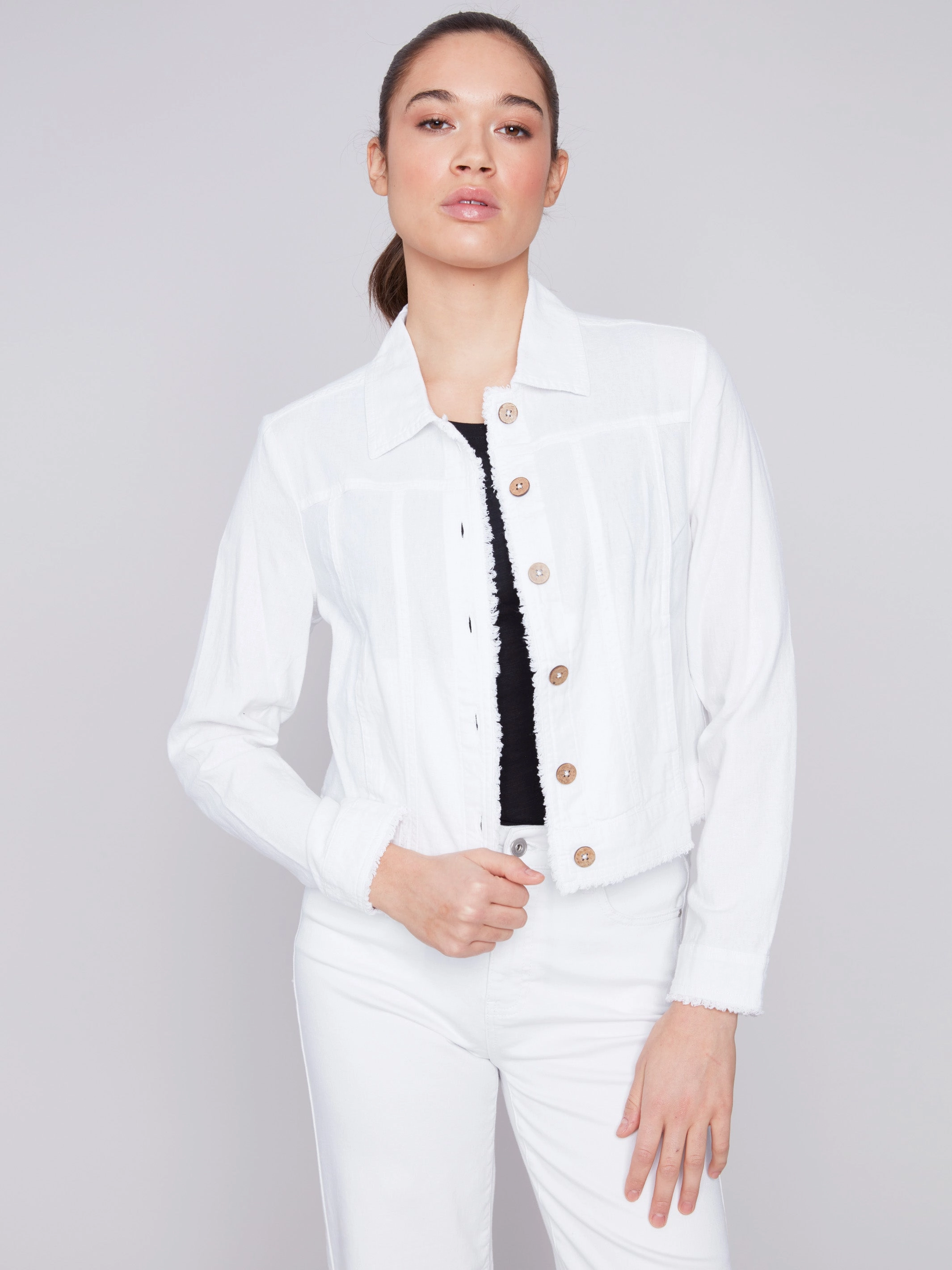 Linen Blend Jacket - White Compression Fold Design
