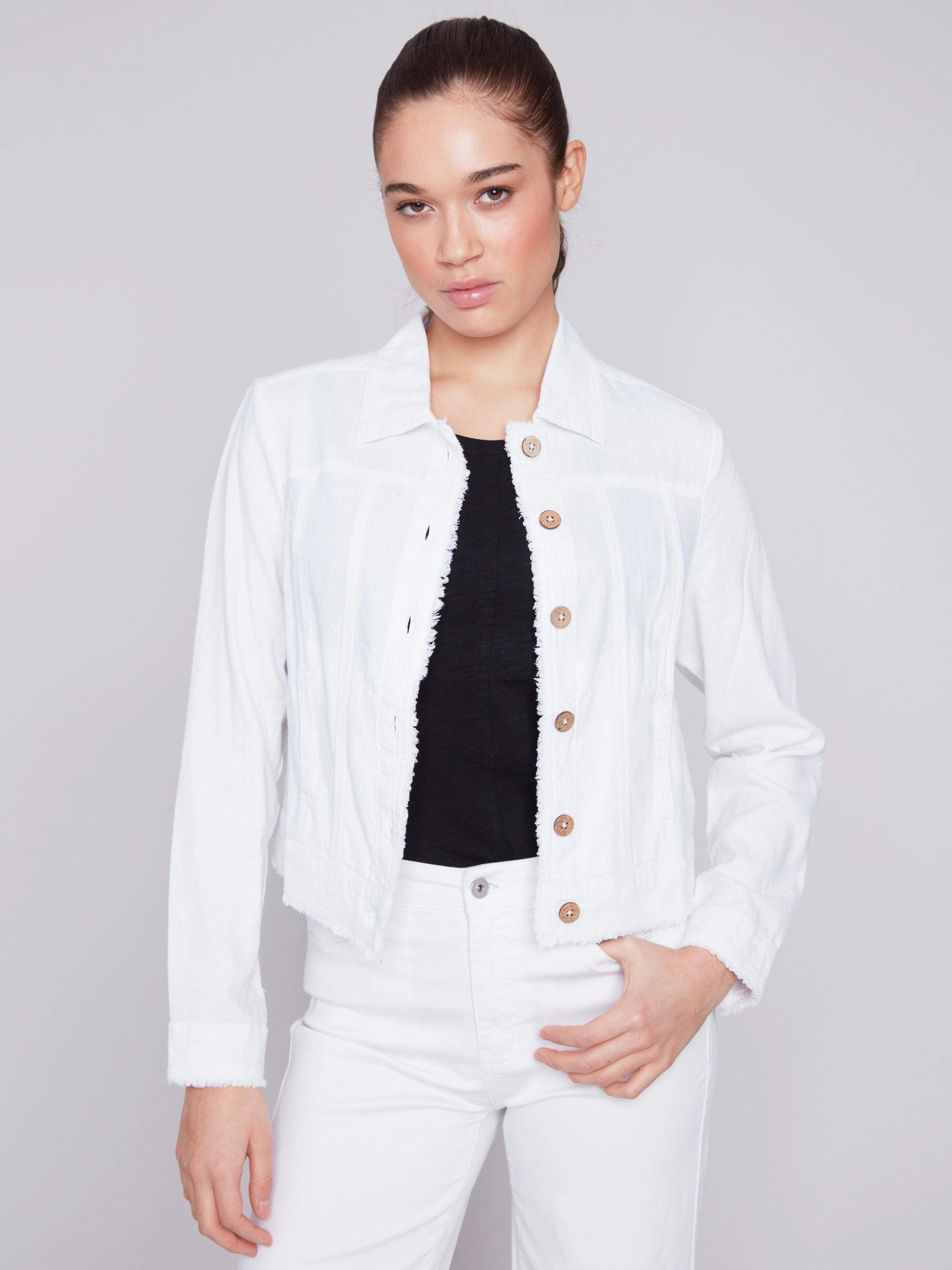 Linen Blend Jacket - White Relaxed City Style Lightweight insulation