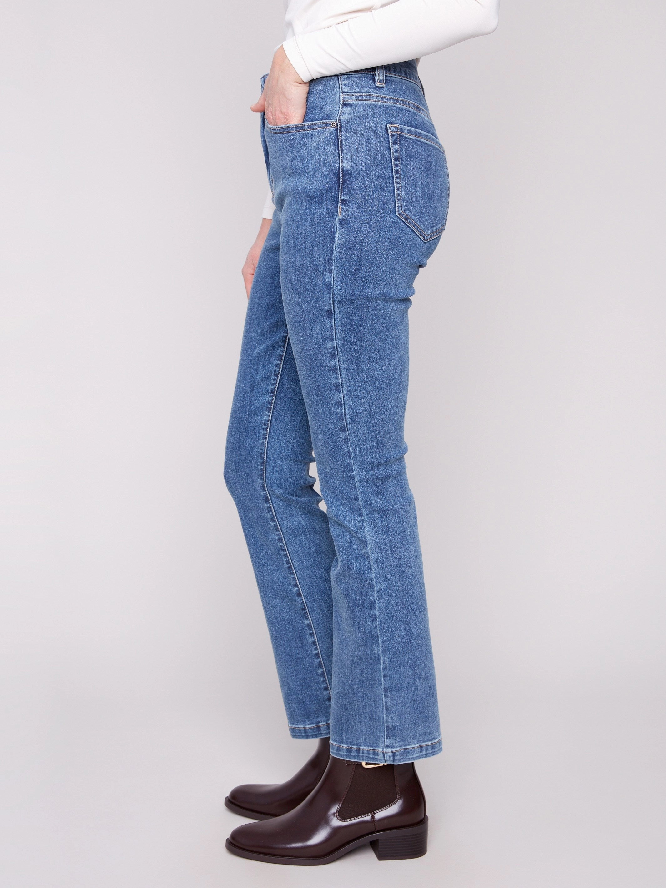 Bootcut Stretch Denim Pants - Medium Blue Slim Design Regular Style