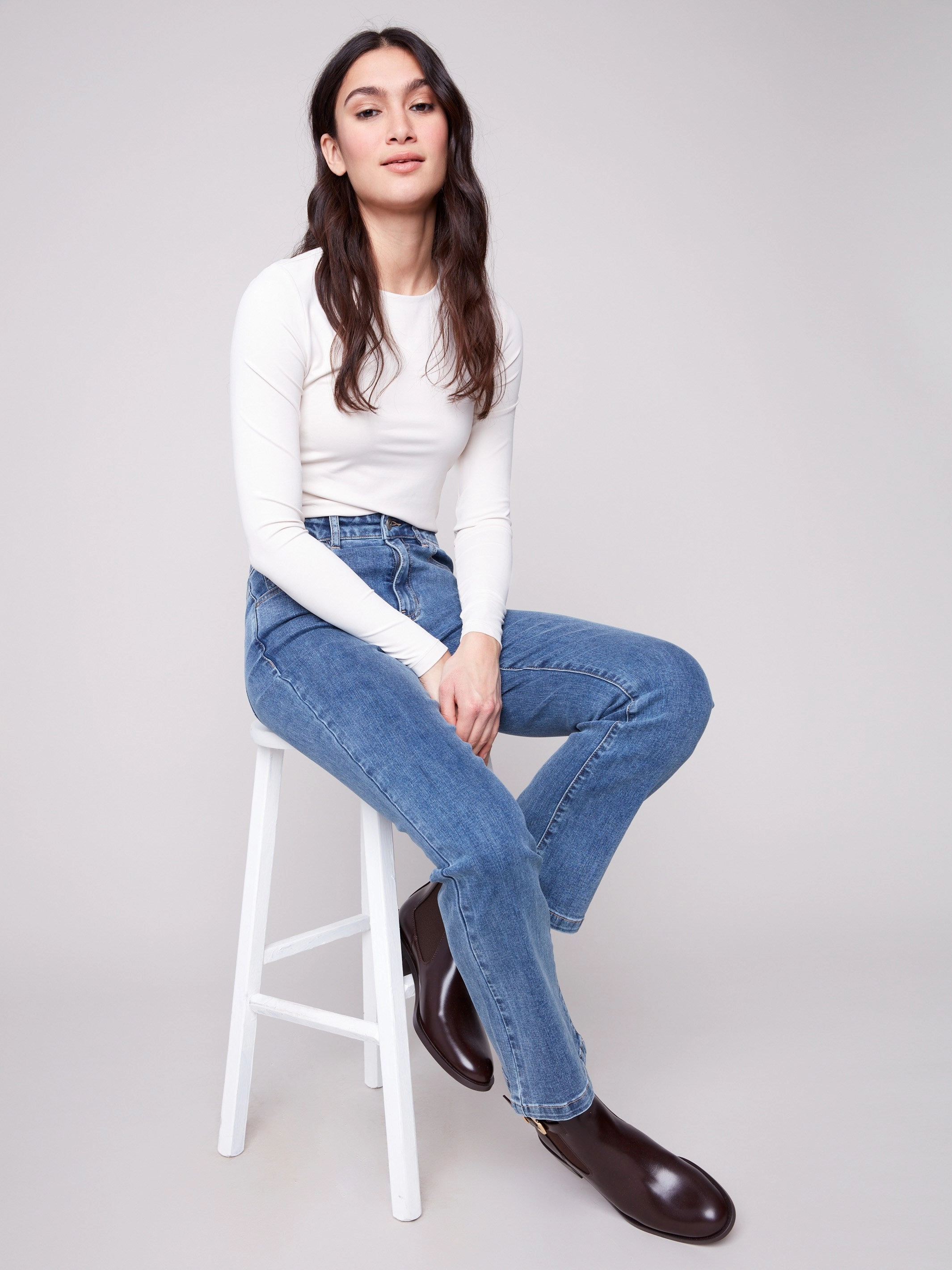 Timeless Waist Bootcut Stretch Denim Pants - Medium Blue