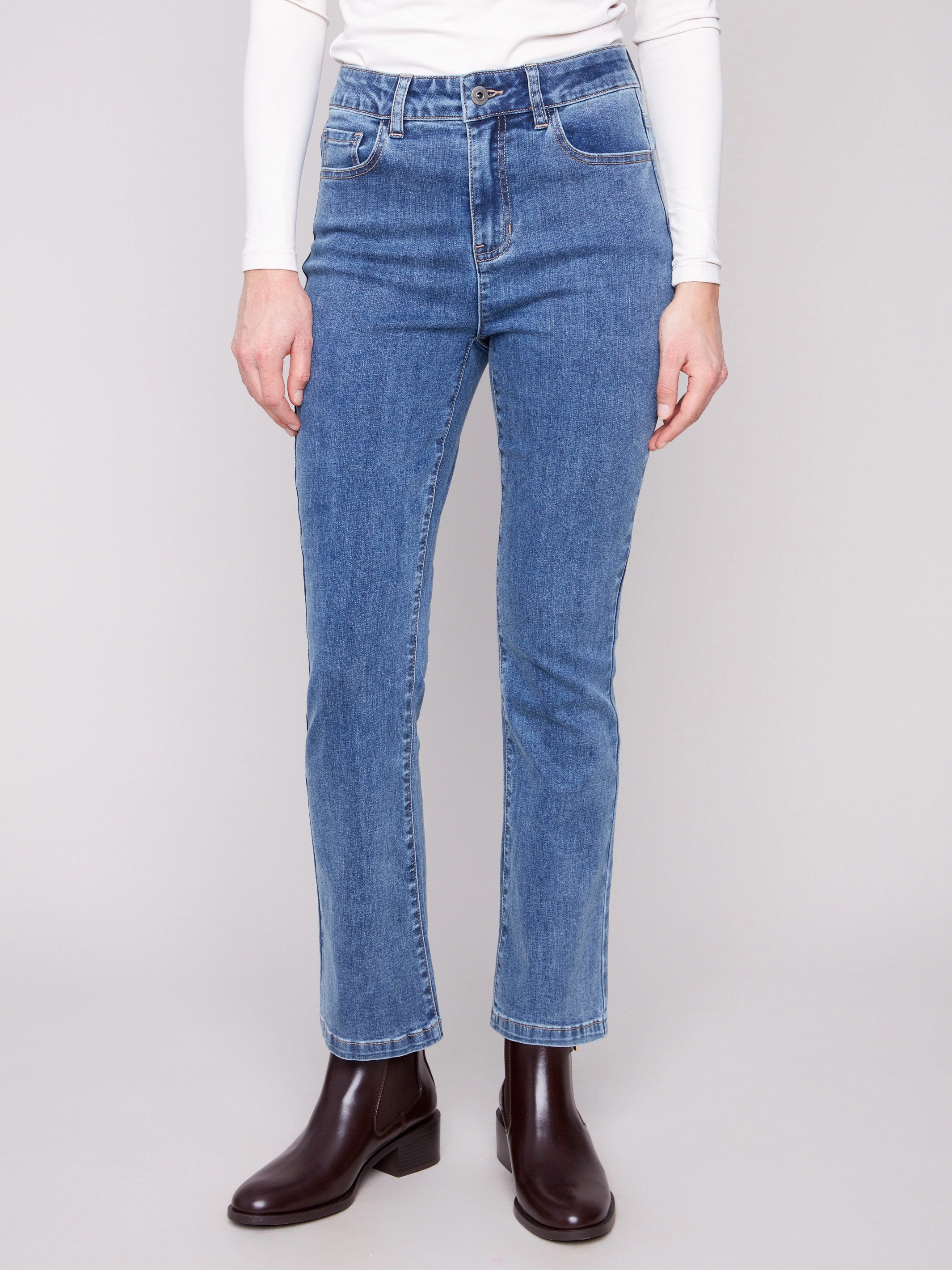 Beach Day Versatile Soft Bootcut Stretch Denim Pants - Medium Blue