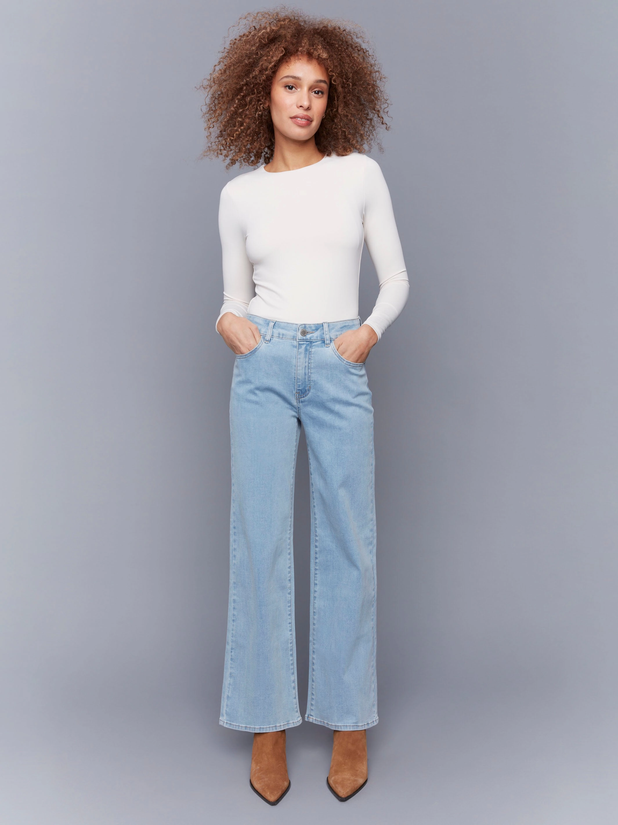 Chloe Wide Leg Jeans - Light Blue Slim Modern Flexible Waistband Construction