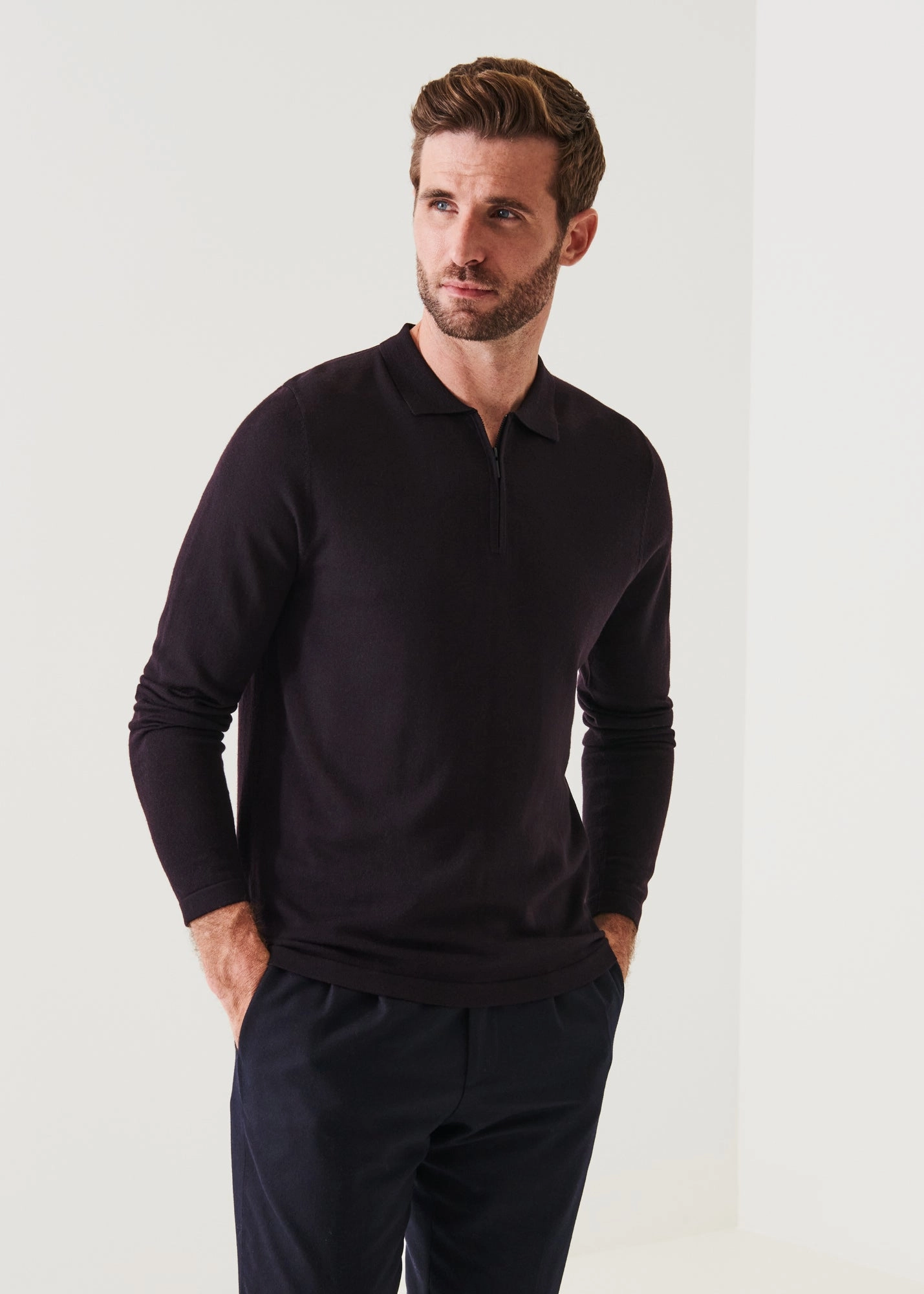 Street Wear AbrasionResistantFabric 14GG XFINE MERINO 1/4 ZIP POLO