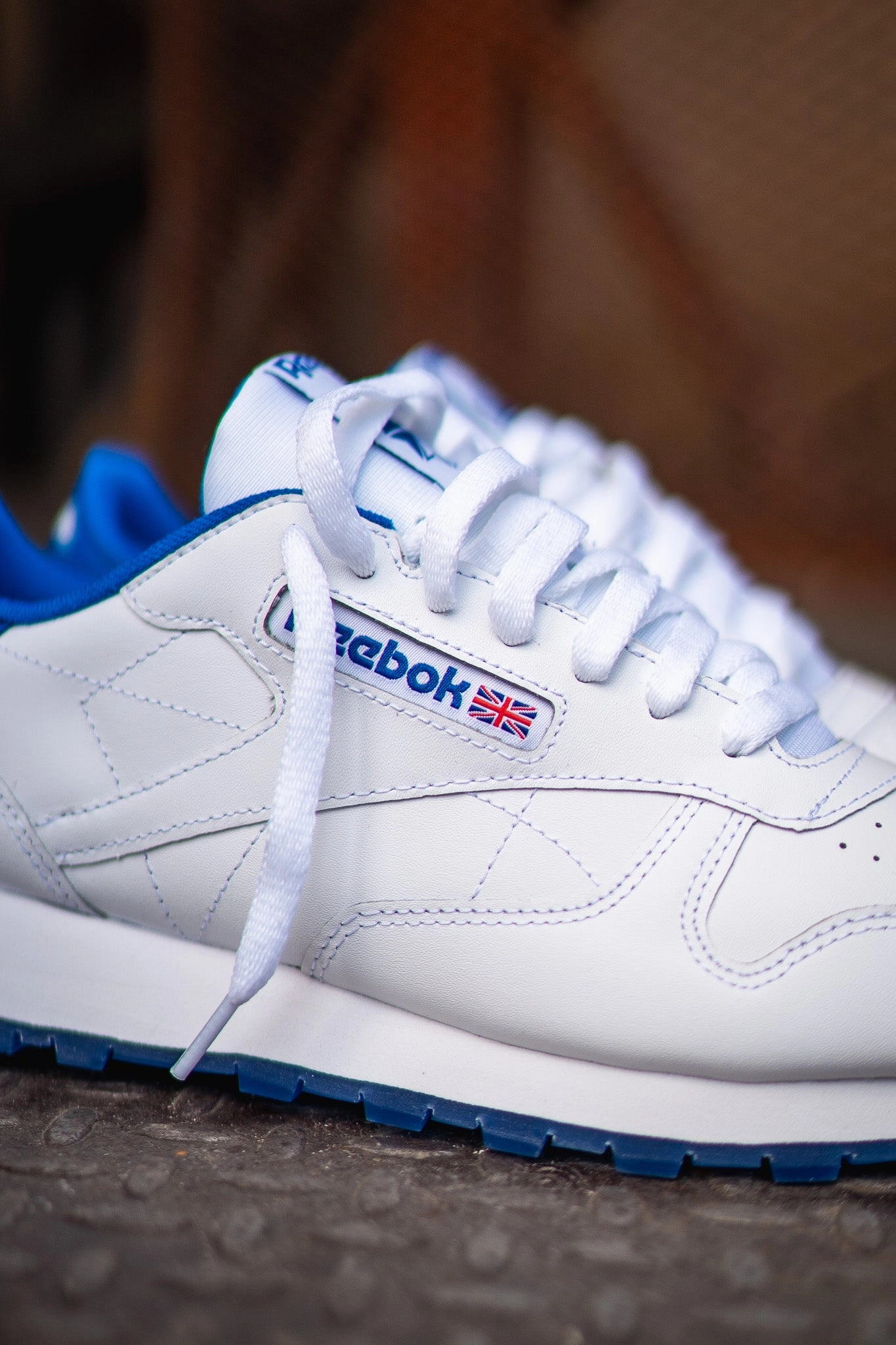Fitness Ready Rubber Traction Pattern Mens Reebok Classic Leather (White/Blue)