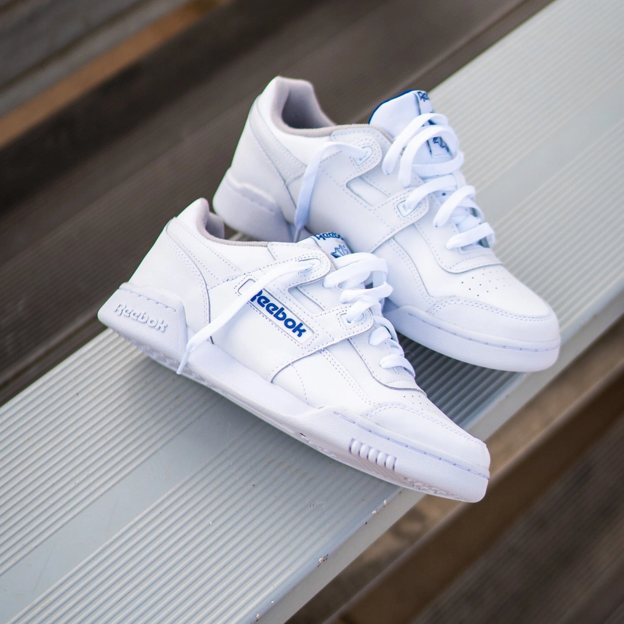 Reebok Workout Plus (White/Royal) Structured Pace Walk Safe