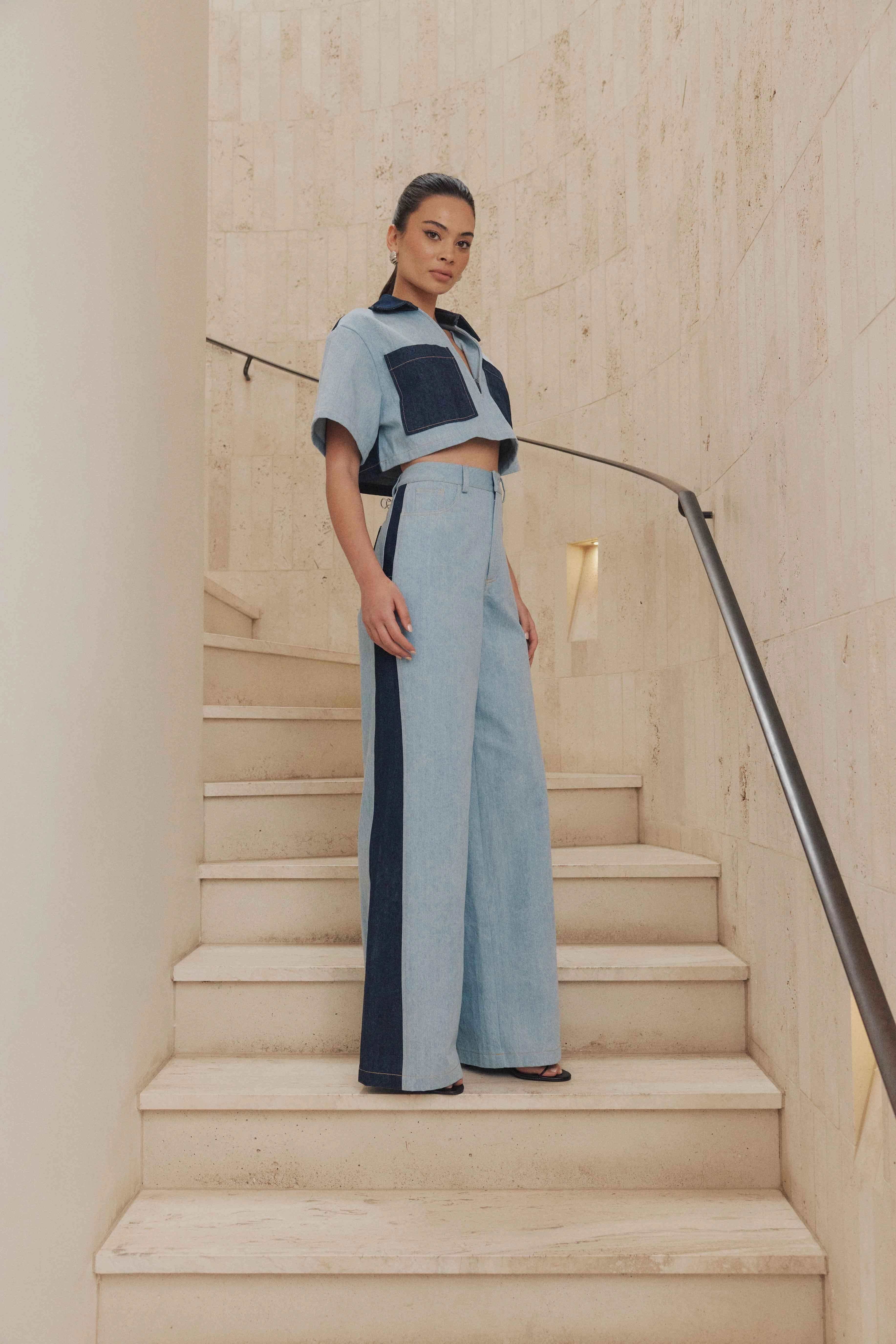 CURAAE Hugo Crop Top in Denim Elegant Style