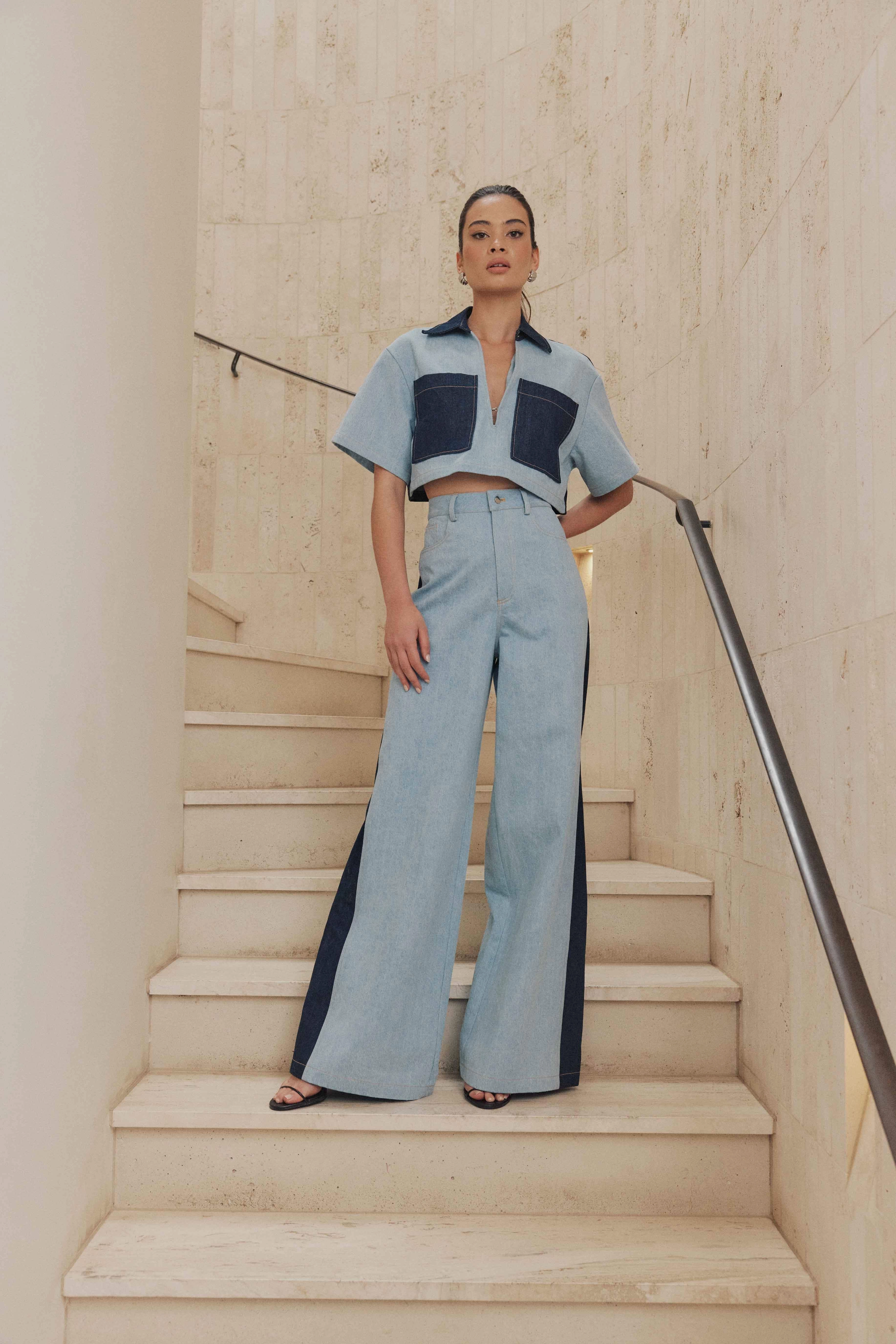 CURAAE Hugo Crop Top in Denim Dreamy Drape