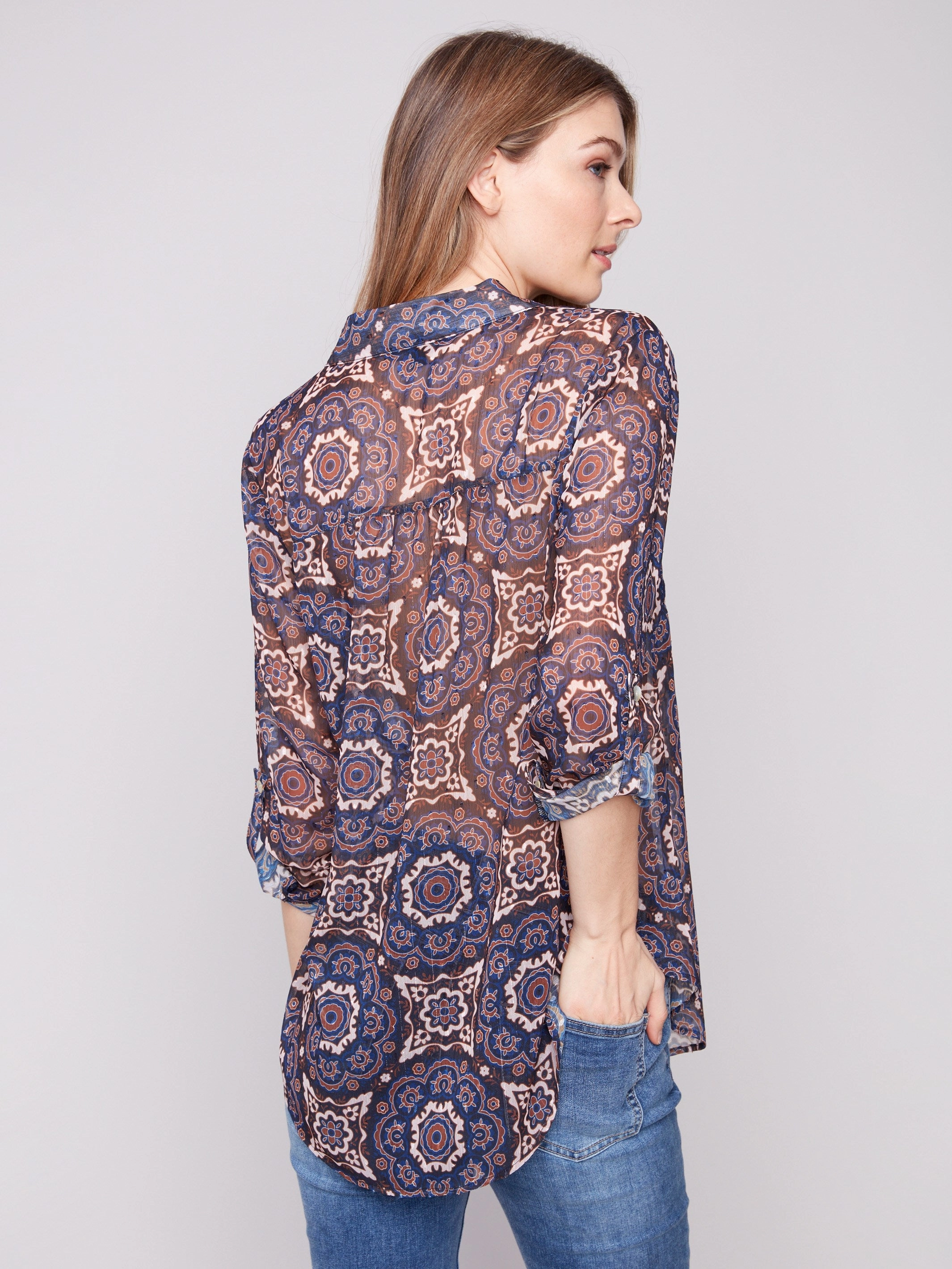 Desert dune Printed Button-Up Blouse - Medallion