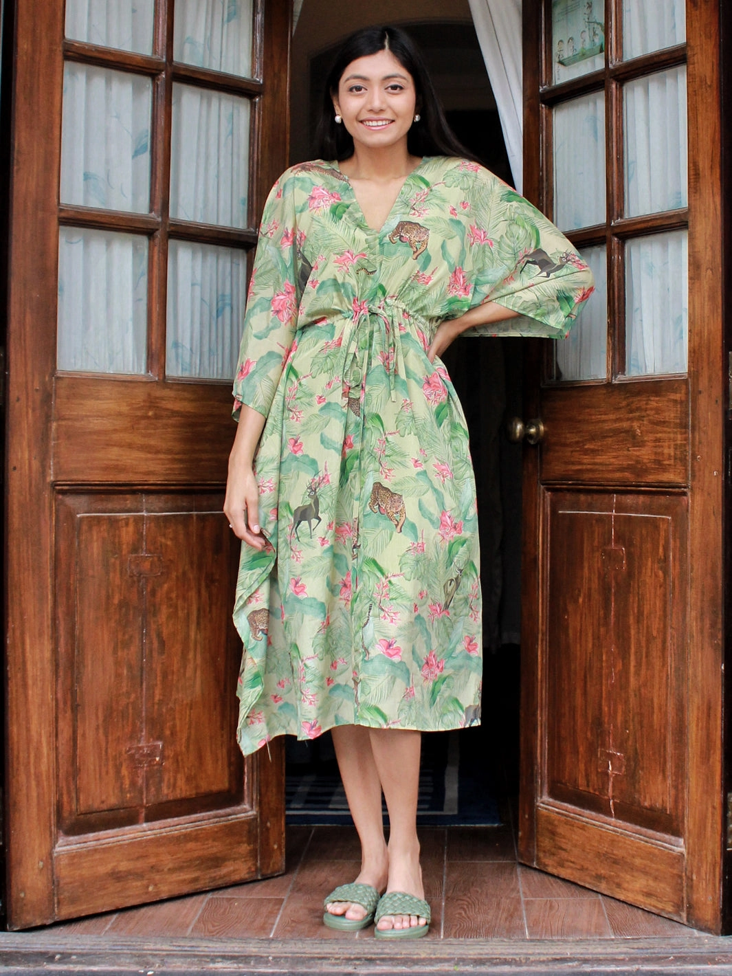 Festival-Ready Tropical Drawstring Kaftan