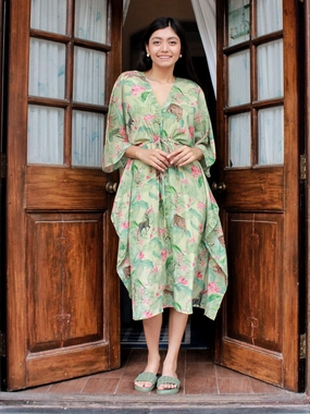 Tropical Drawstring Kaftan Sleek Fit Sophisticated Look