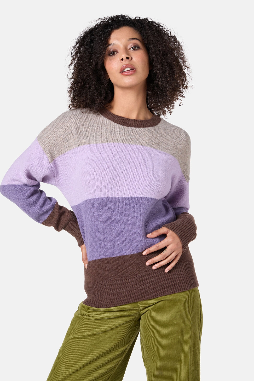 Arla Stripe Knit Jumper Ribbed Hem Soft Warm Layers