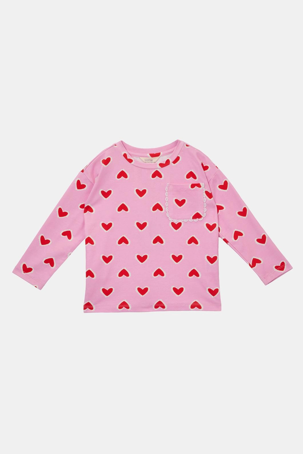 Seam Free Shoulders Hearts Kids LS Pkt Tee