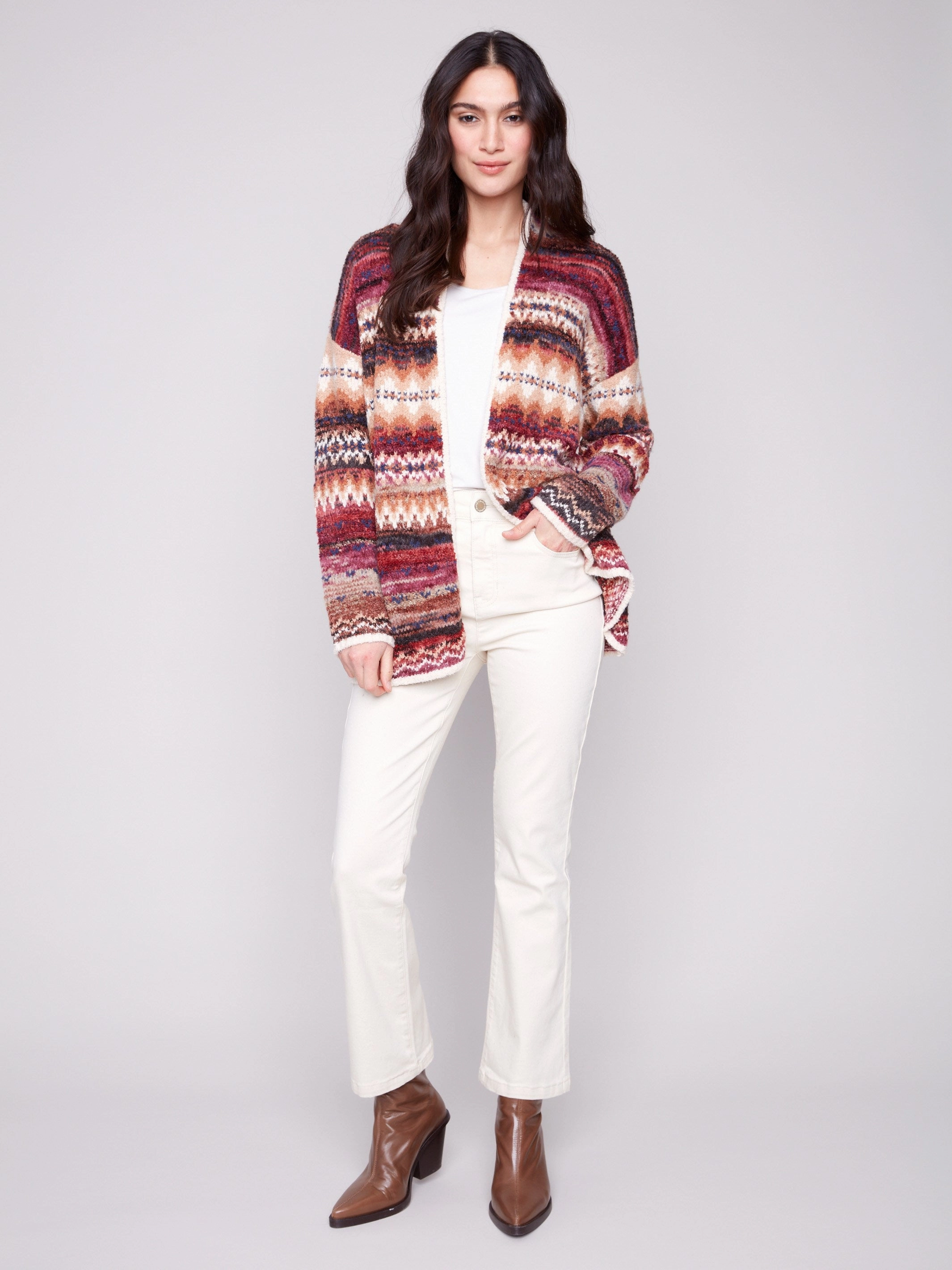 Space Dye Jacquard Cardigan - Jewel stadium Organza