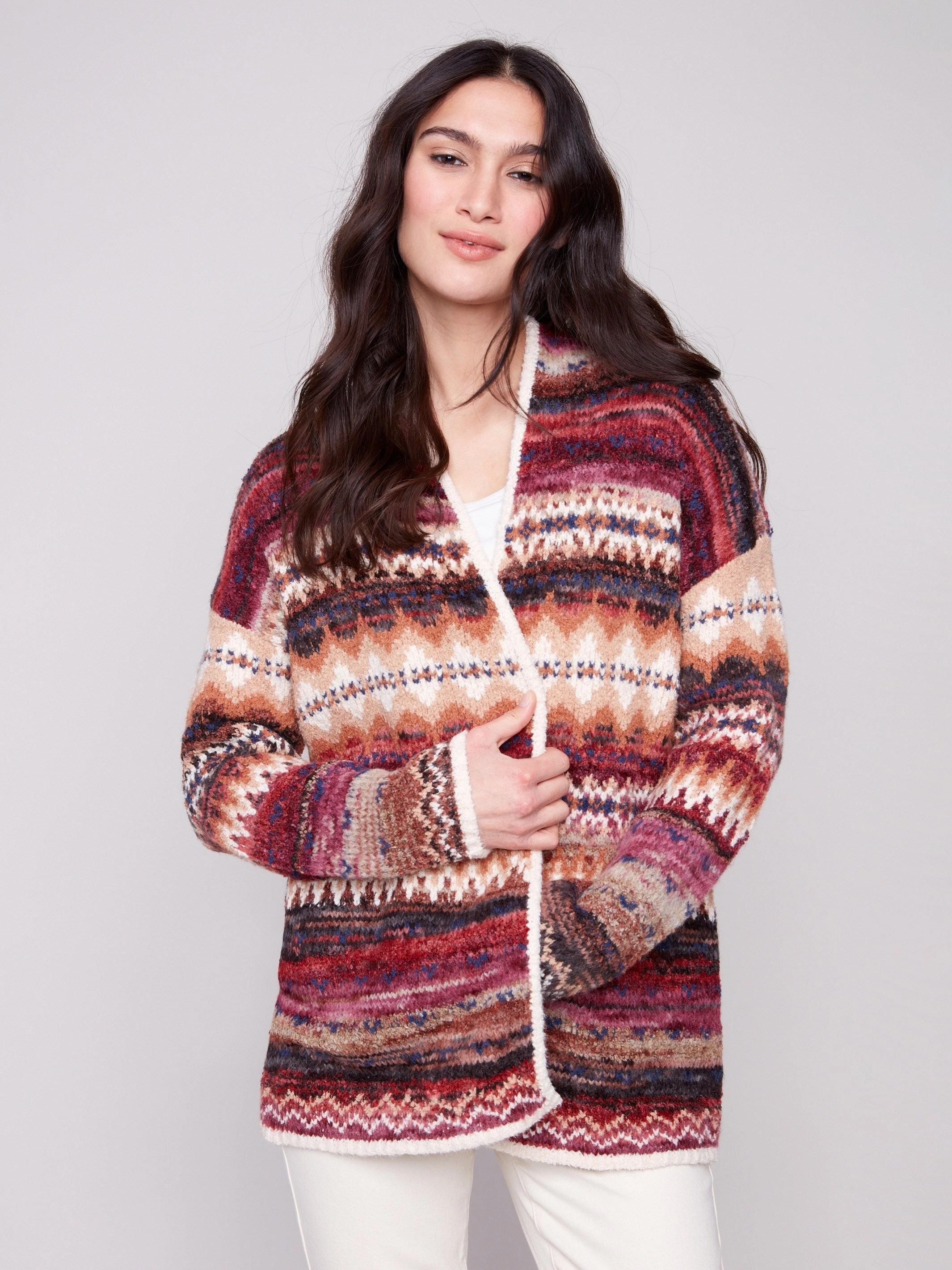 Purse Space Dye Jacquard Cardigan - Jewel