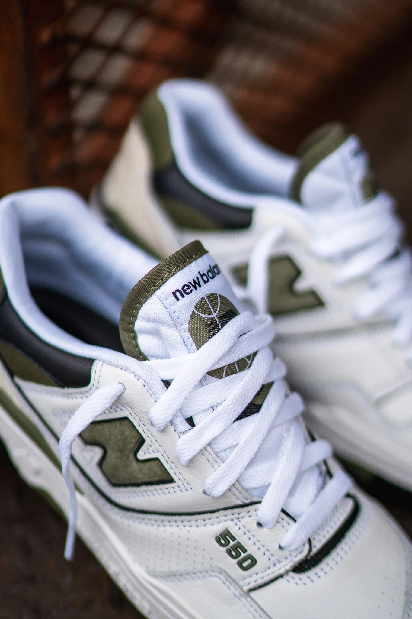 Mens New Balance 550 (White/Olive) - BB550DOB Sustainable Production Methods