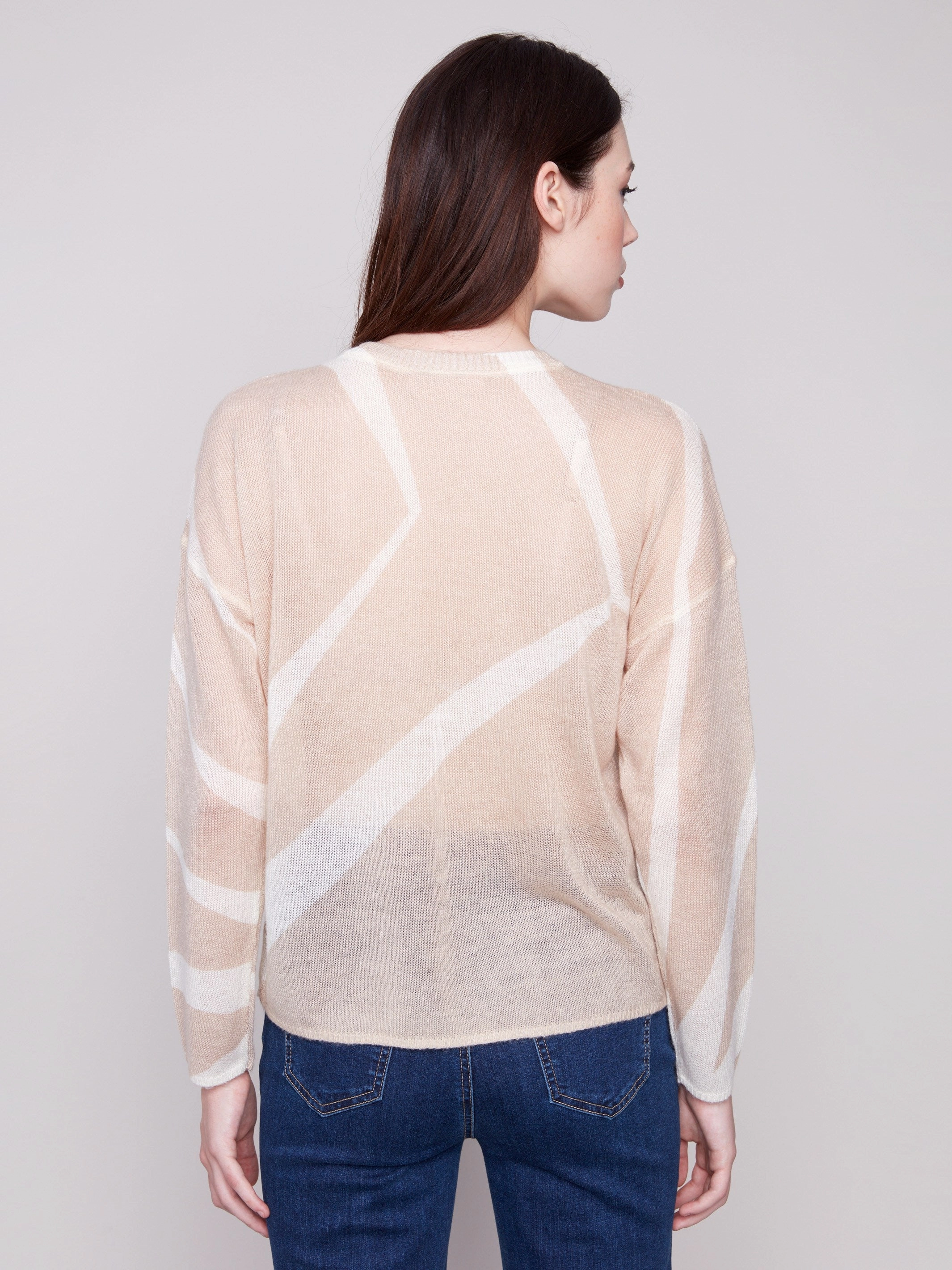 Foil Bracelet Printed Lightweight Mohair-Effect Knit Sweater - Sesame & Ecru
