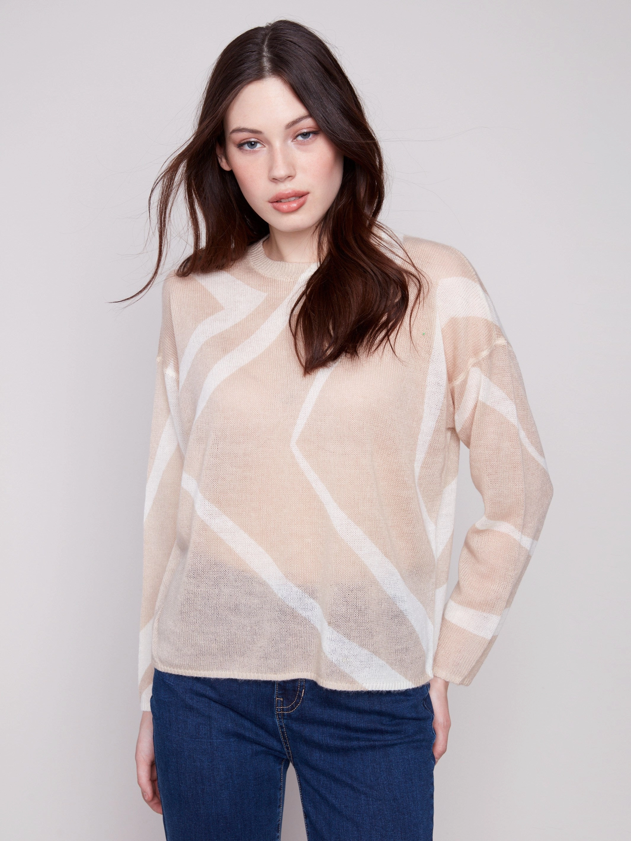 Printed Lightweight Mohair-Effect Knit Sweater - Sesame & Ecru Batik