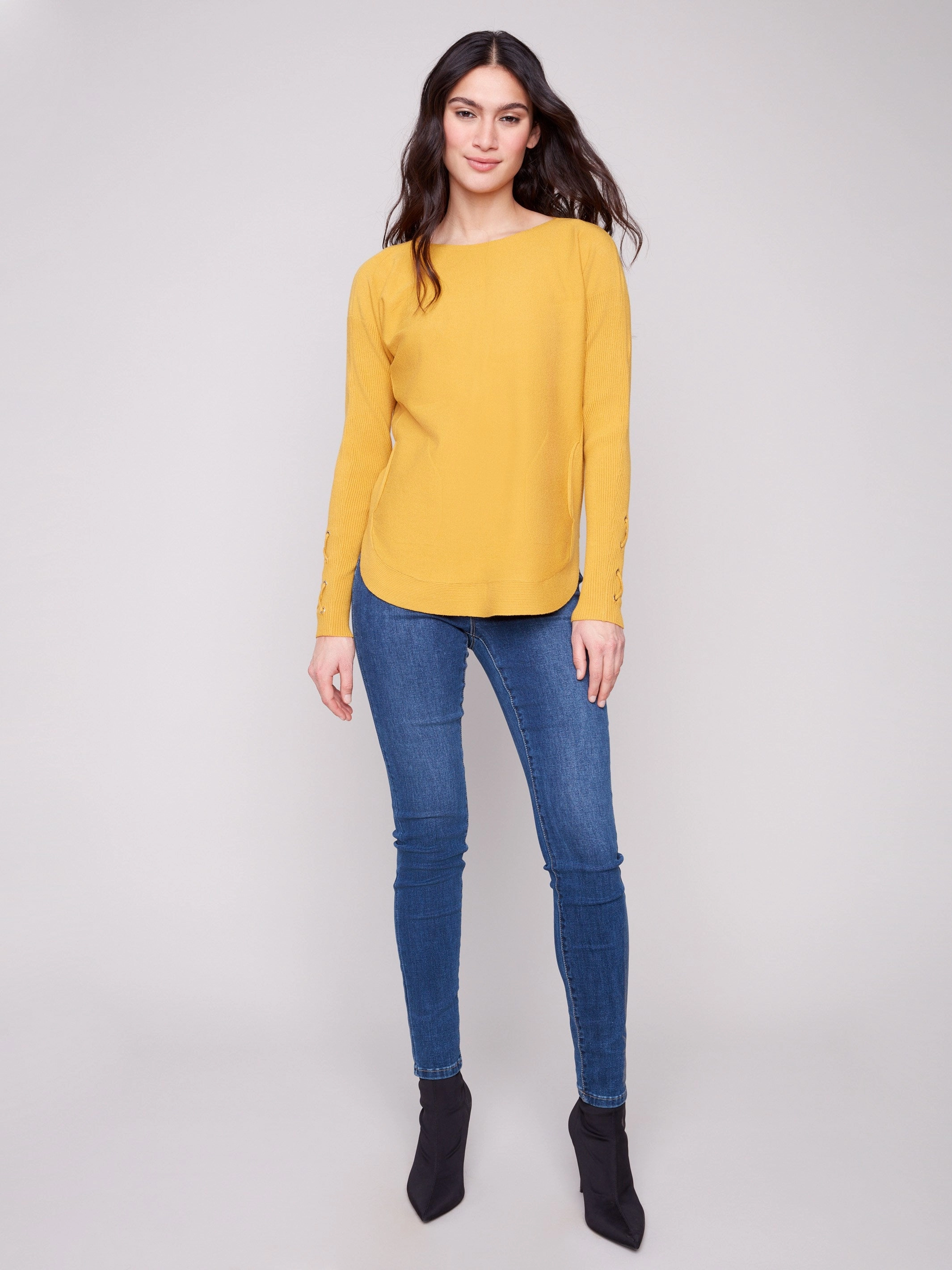 Knit Sweater With Lace-Up Cuffs - Honey Male version