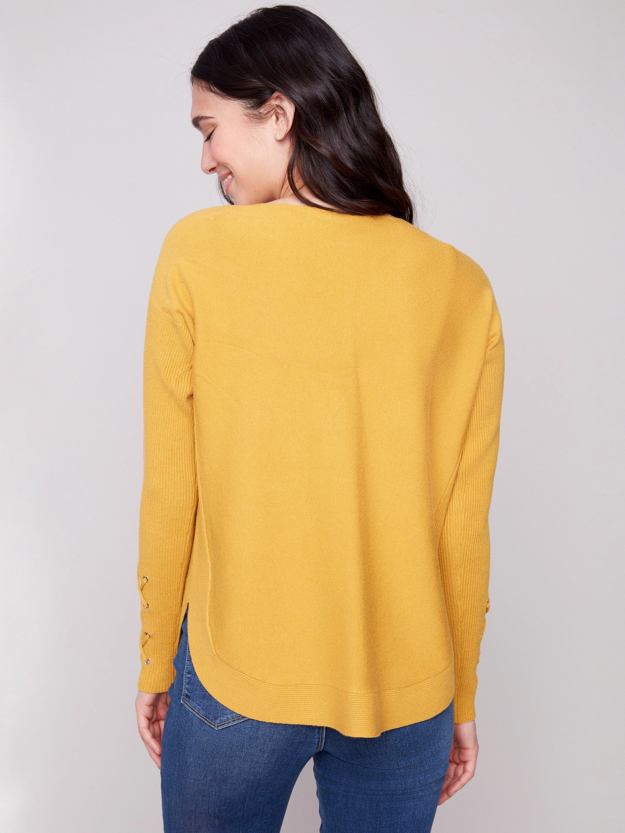 Dairy Knit Sweater With Lace-Up Cuffs - Honey