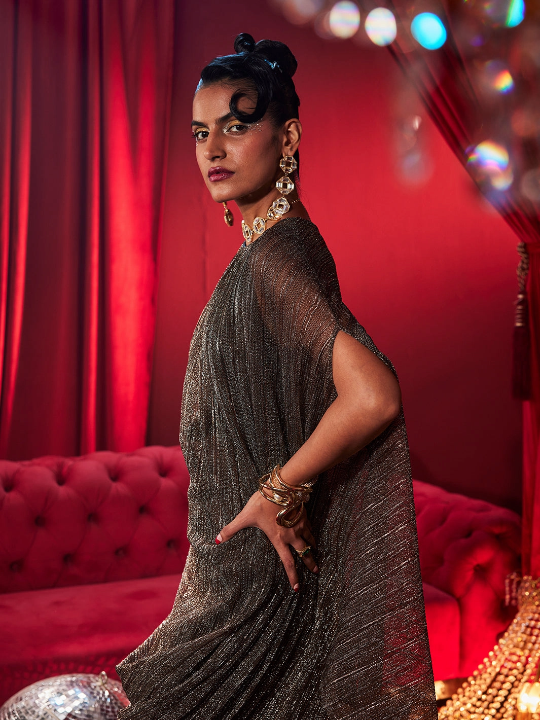 Empress Shimmer Drape Dress Beaded-Edge