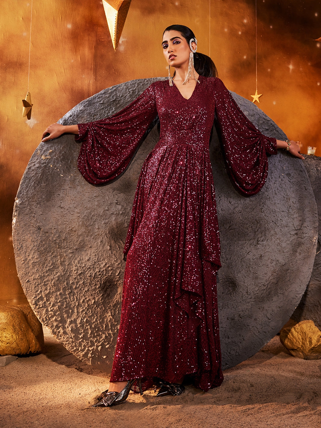 Stellar Sequin Gown Office Shape Dress-Up Style