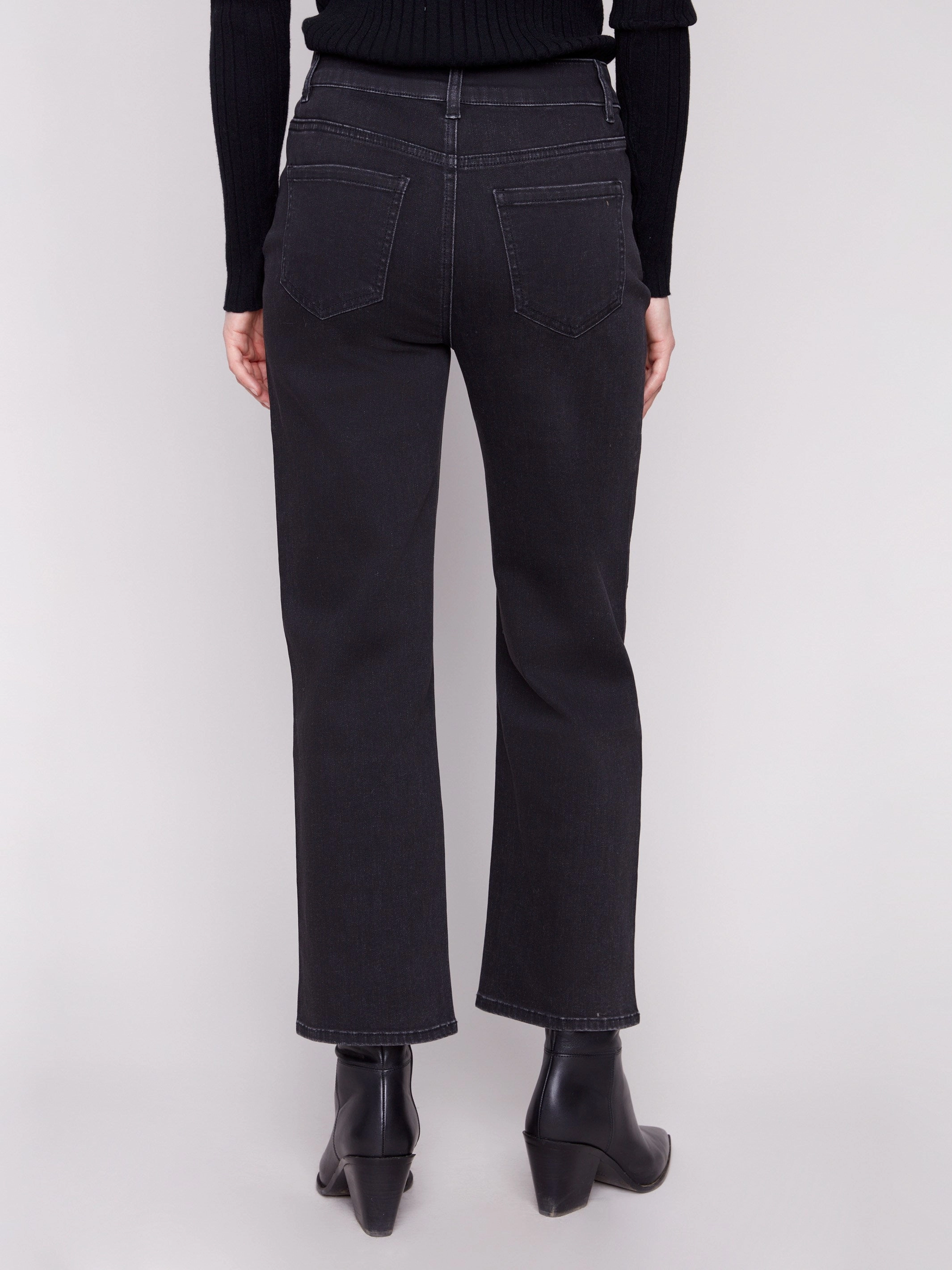 Straight Leg Jeans With Side Studs - Charcoal Loose Textured Travel Outfit Artist Vibe Comfy