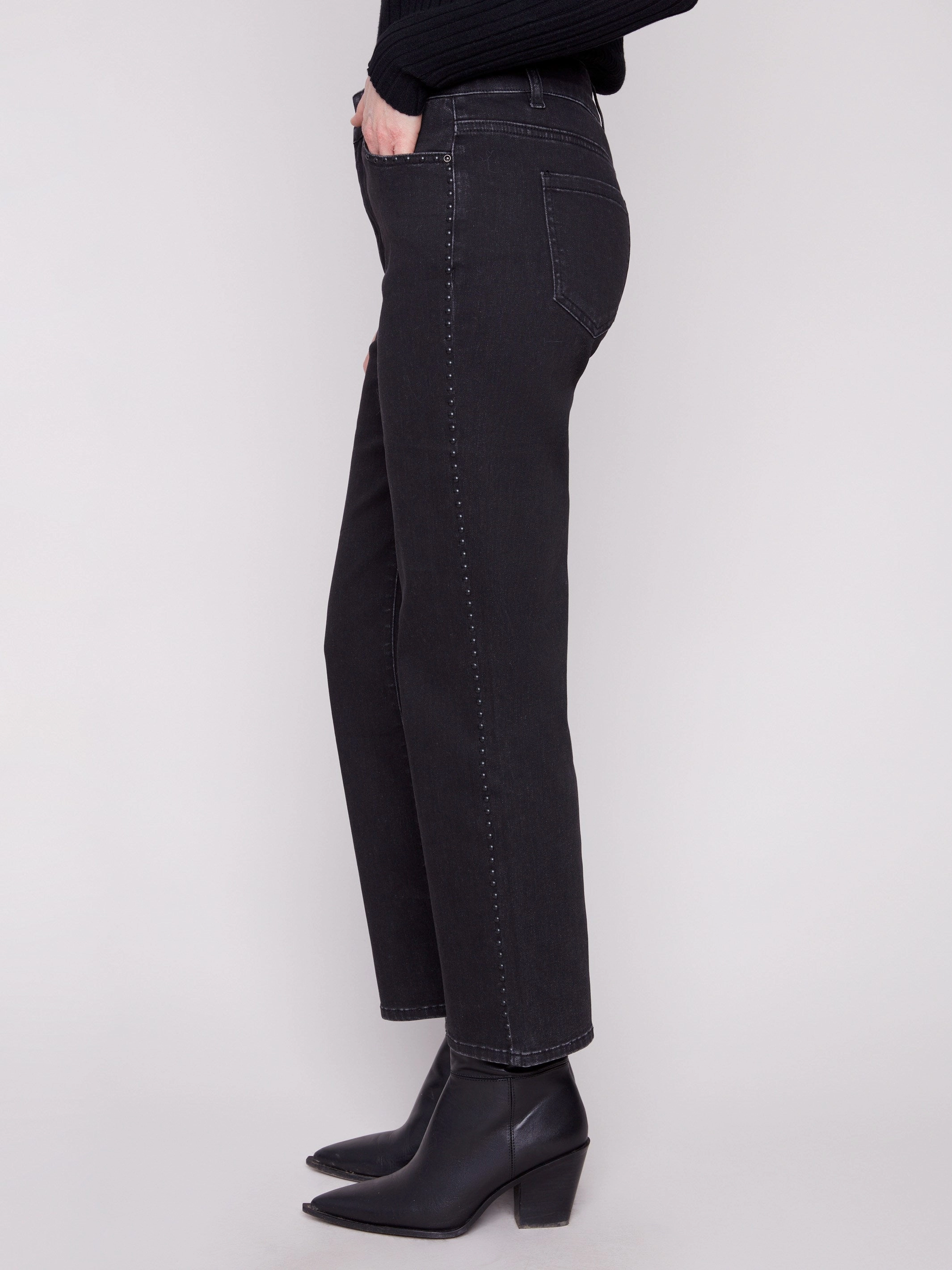 Straight Leg Jeans With Side Studs - Charcoal Nature Lover Outdoor Adventure Autumn Days