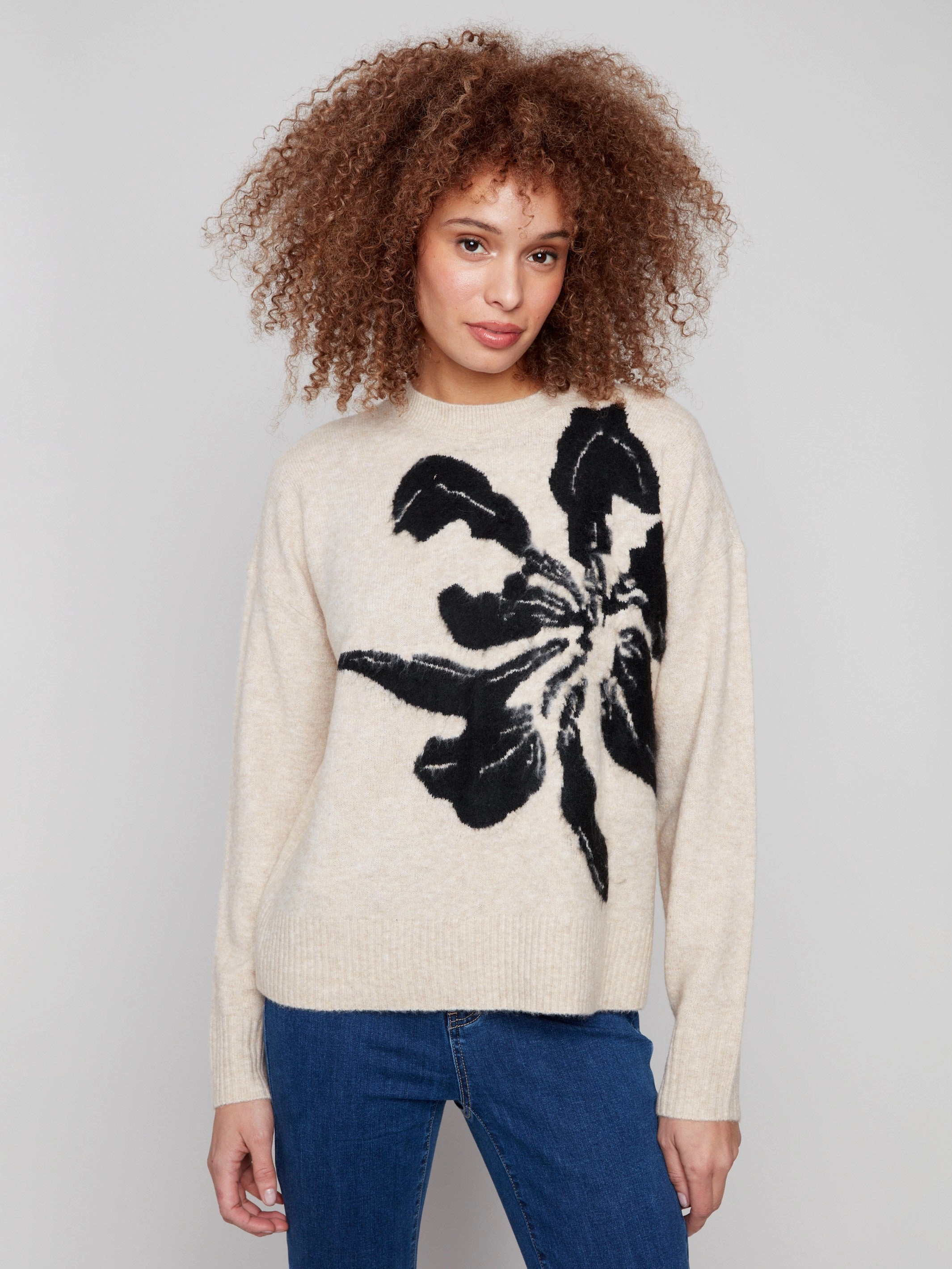 Floral Jacquard Crew Neck Sweater - Flowers evening Sneakers