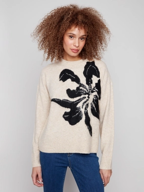 Floral Jacquard Crew Neck Sweater - Flowers evening Sneakers