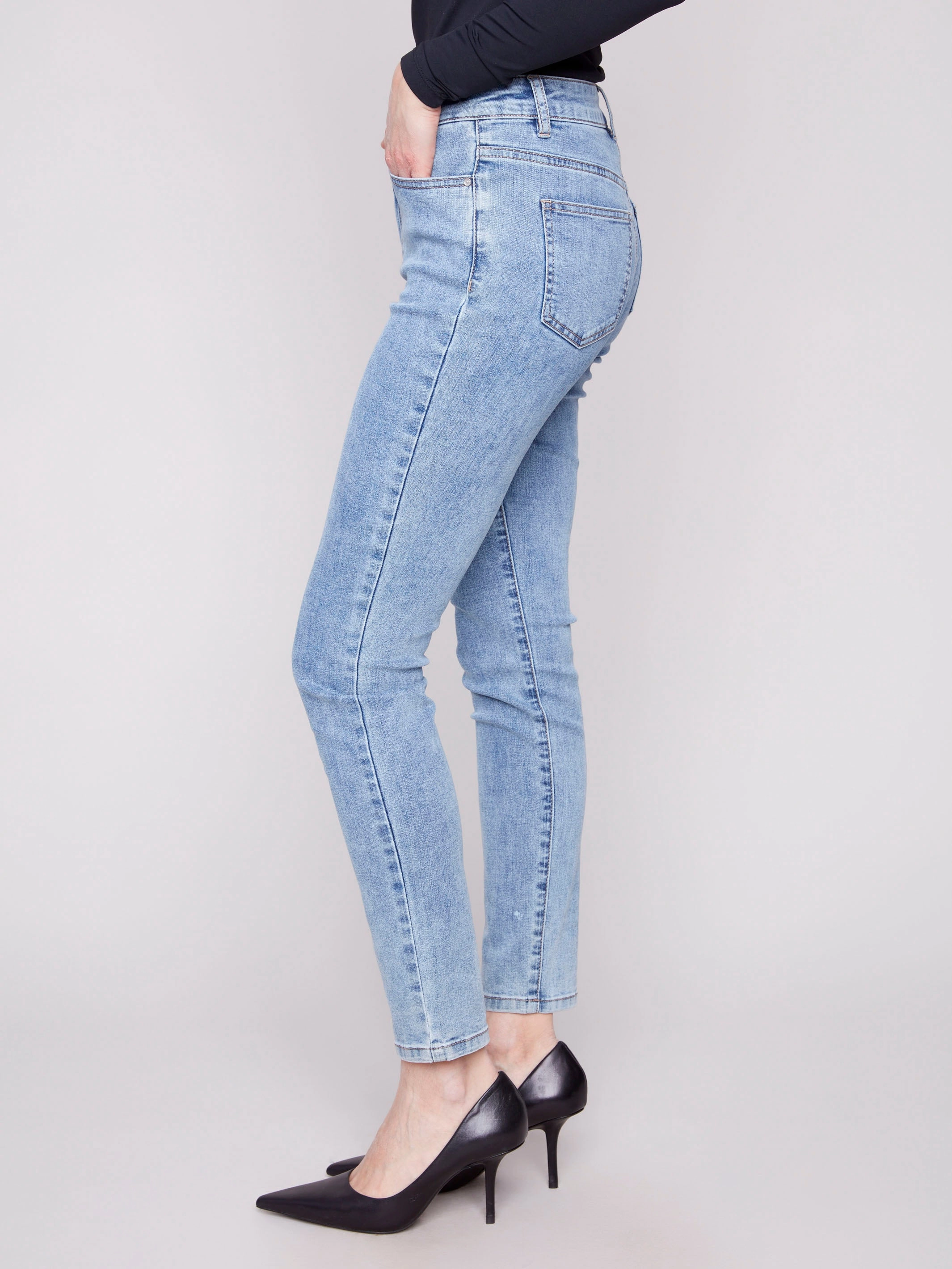 Low Profile Zipper Carine Skinny Jeans - Light Blue