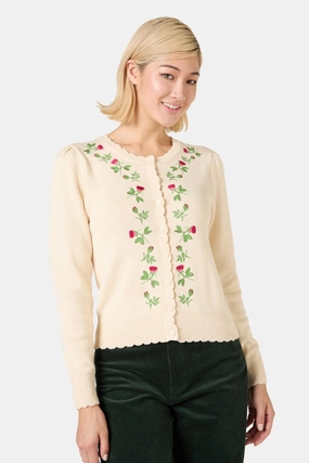 Rose Bud Embroidered Cardigan Flexible Fabric