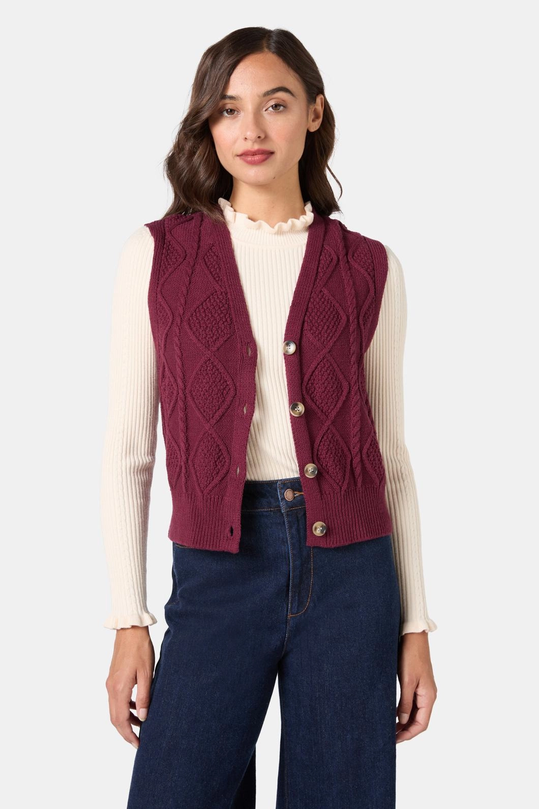 Stretch Comfort Design Soft Performance Milena Cable Knit Vest