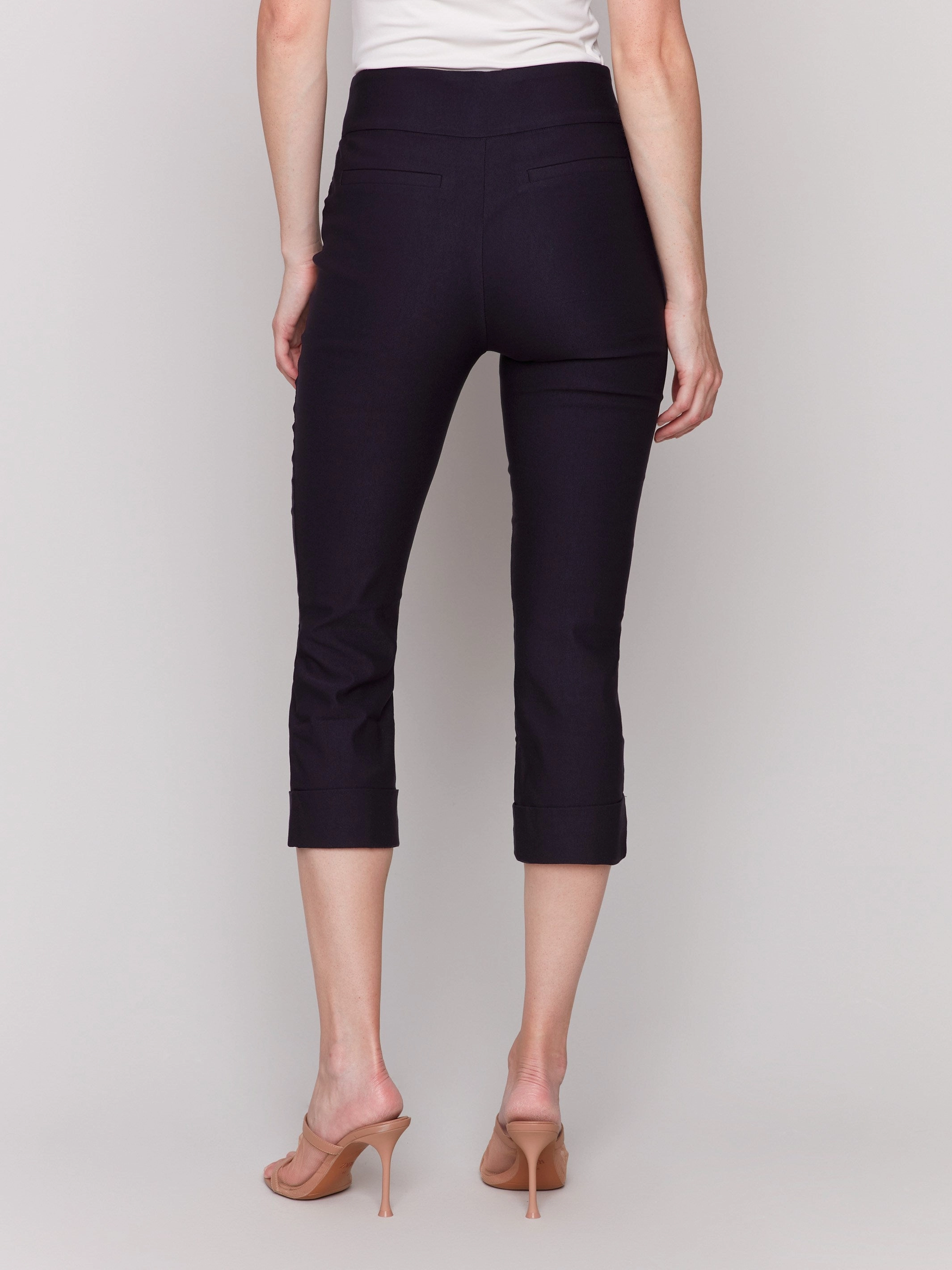 Stretch Pull-On Capri Pants - Black ripstop fabric