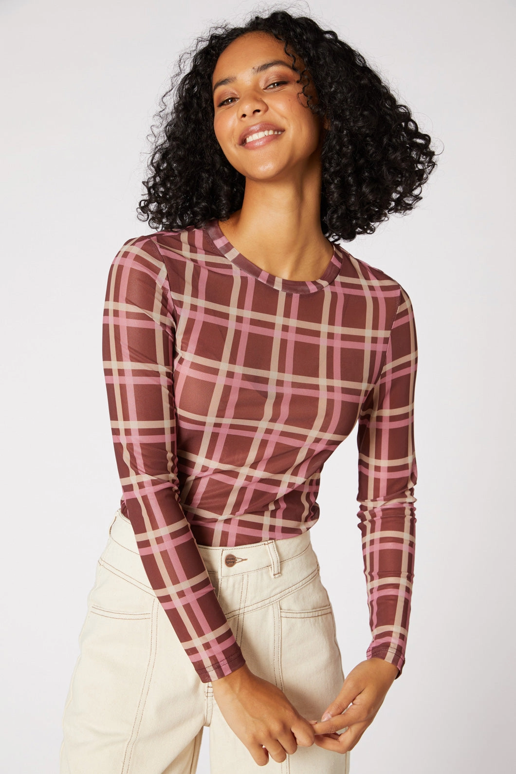 FlexibleLayeredConstruction Adjustable Cuffs Gina Check Mesh Top