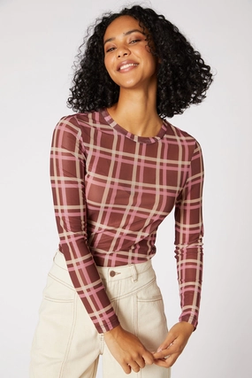 Drop Shoulder Silhouette Gina Check Mesh Top