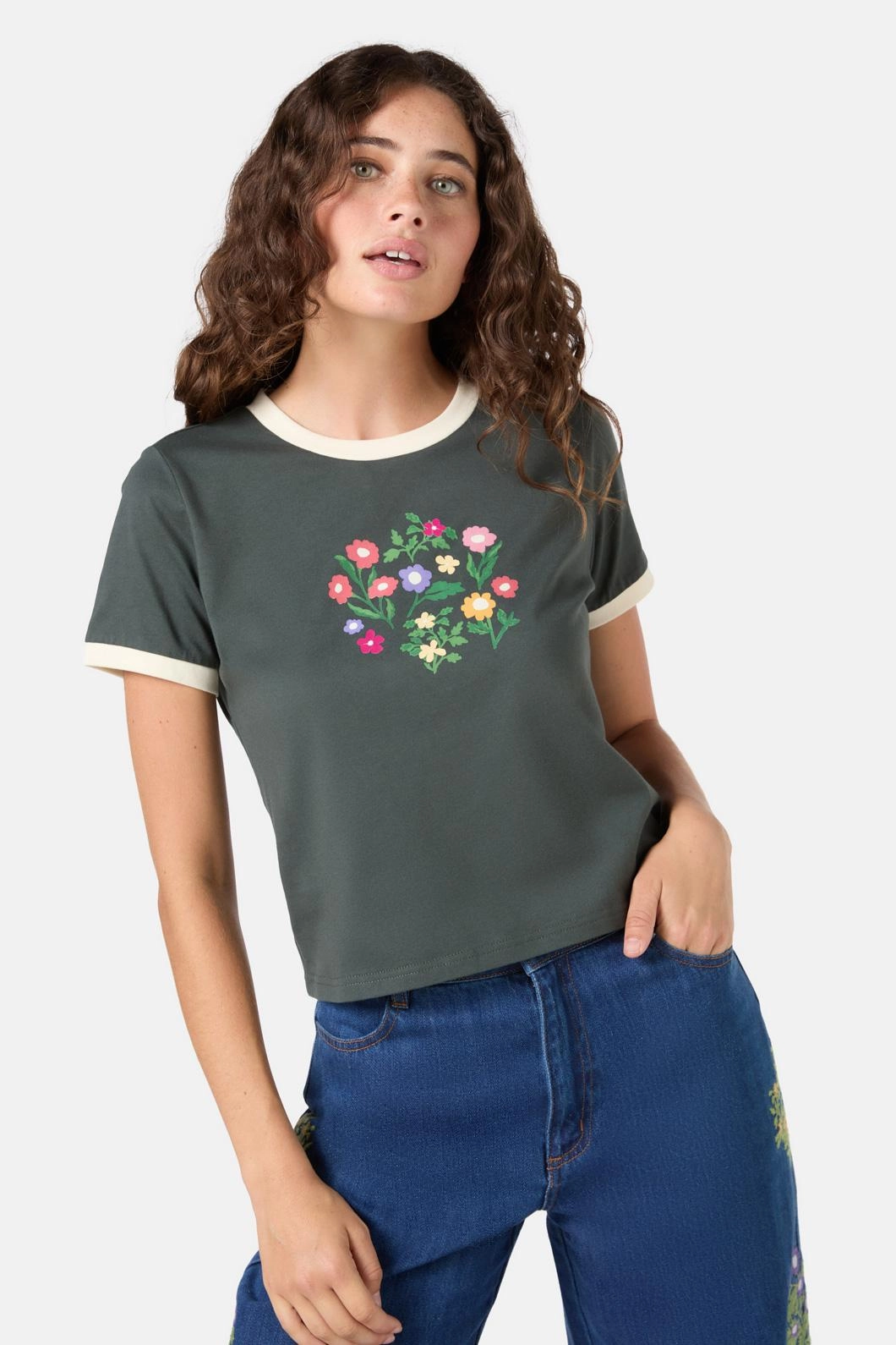 AthleisureReady ZeroWaste Pattern Lattice Flower Baby Tee
